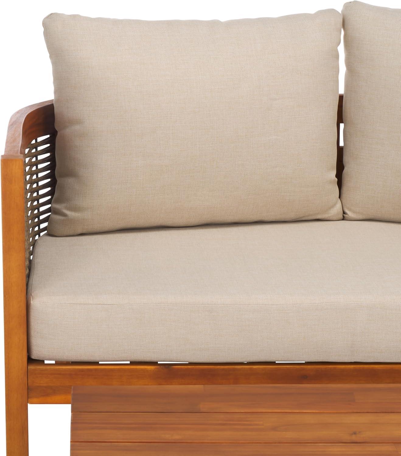 image:imageSAFAVIEH Outdoor Collection Amanda Natural Acacia Solid WoodTaupe Cushion Bench amp Table Set