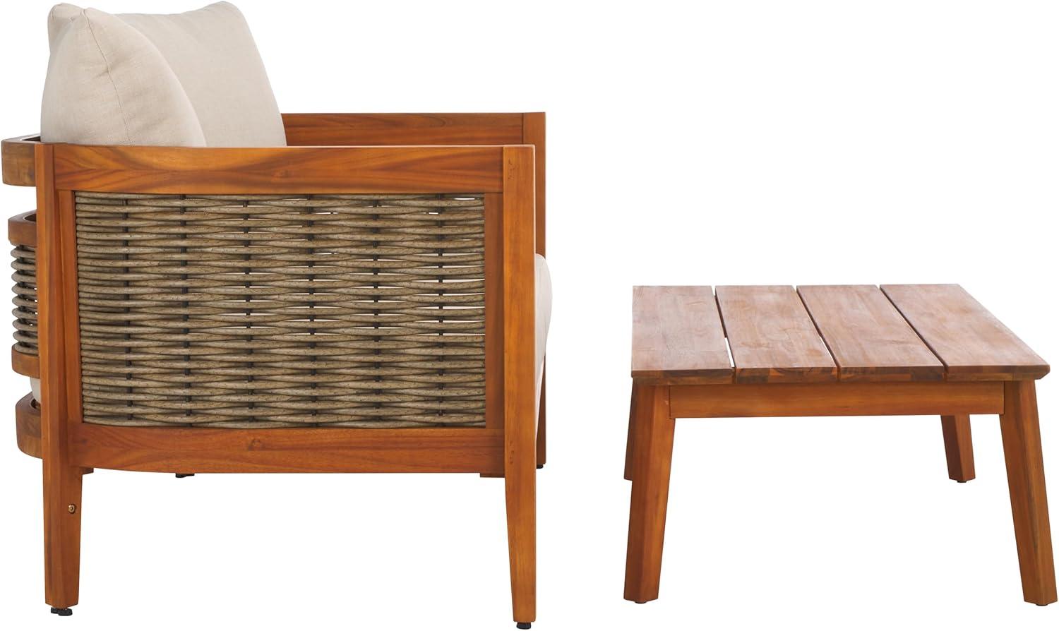 image:imageSAFAVIEH Outdoor Collection Amanda Natural Acacia Solid WoodTaupe Cushion Bench amp Table Set