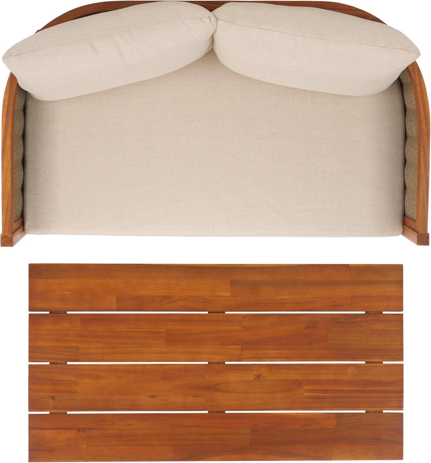 image:imageSAFAVIEH Outdoor Collection Amanda Natural Acacia Solid WoodTaupe Cushion Bench amp Table Set