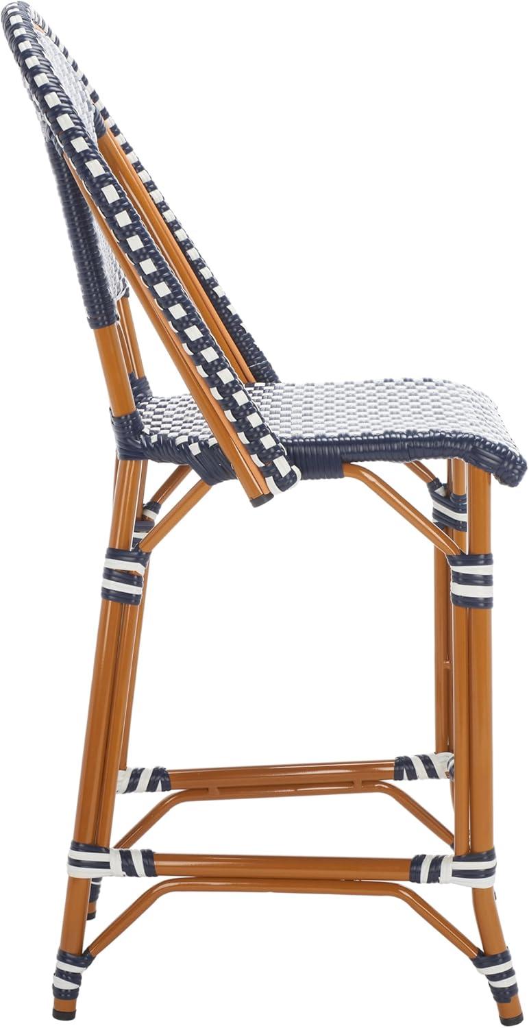 image:imageSAFAVIEH Outdoor Collection California White Bistro Woven Coastal 25inch Counter Stool Fully AssembledNavyWhite