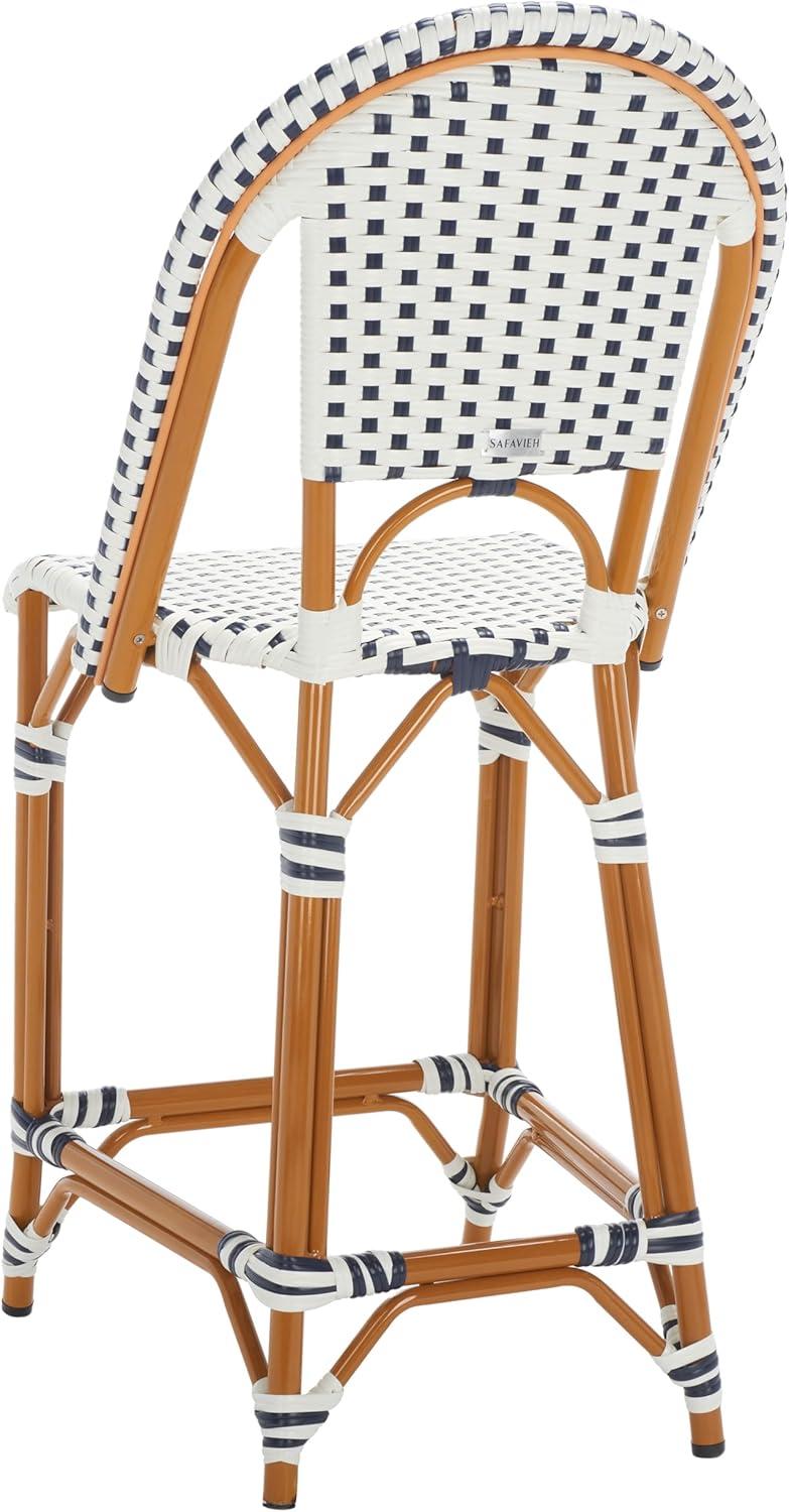 image:imageSAFAVIEH Outdoor Collection California White Bistro Woven Coastal 25inch Counter Stool Fully AssembledWhiteNavy