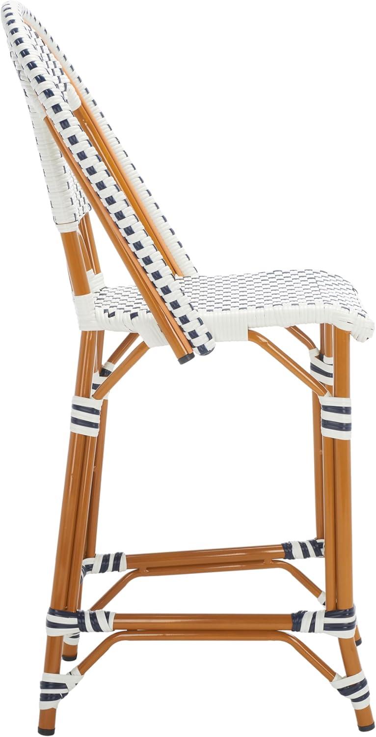 image:imageSAFAVIEH Outdoor Collection California White Bistro Woven Coastal 25inch Counter Stool Fully AssembledWhiteNavy