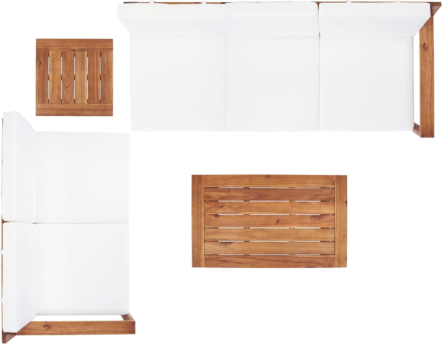 image:imageSAFAVIEH Outdoor Collection Catryn GreyBeige Cushion Solid Wood 4Piece Conversation Patio SetNaturalBeige