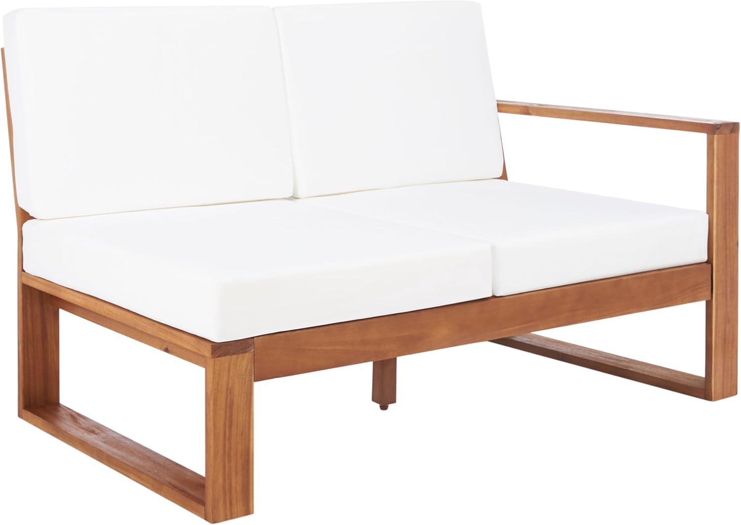 image:imageSAFAVIEH Outdoor Collection Catryn GreyBeige Cushion Solid Wood 4Piece Conversation Patio SetNaturalBeige