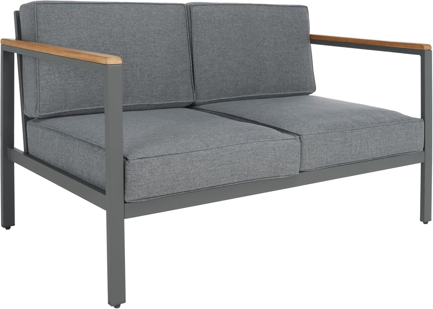 image:imageSAFAVIEH Outdoor Collection Chicopee NaturalLight Grey Solid Wood Corner Conversation Patio SetNaturalGrey