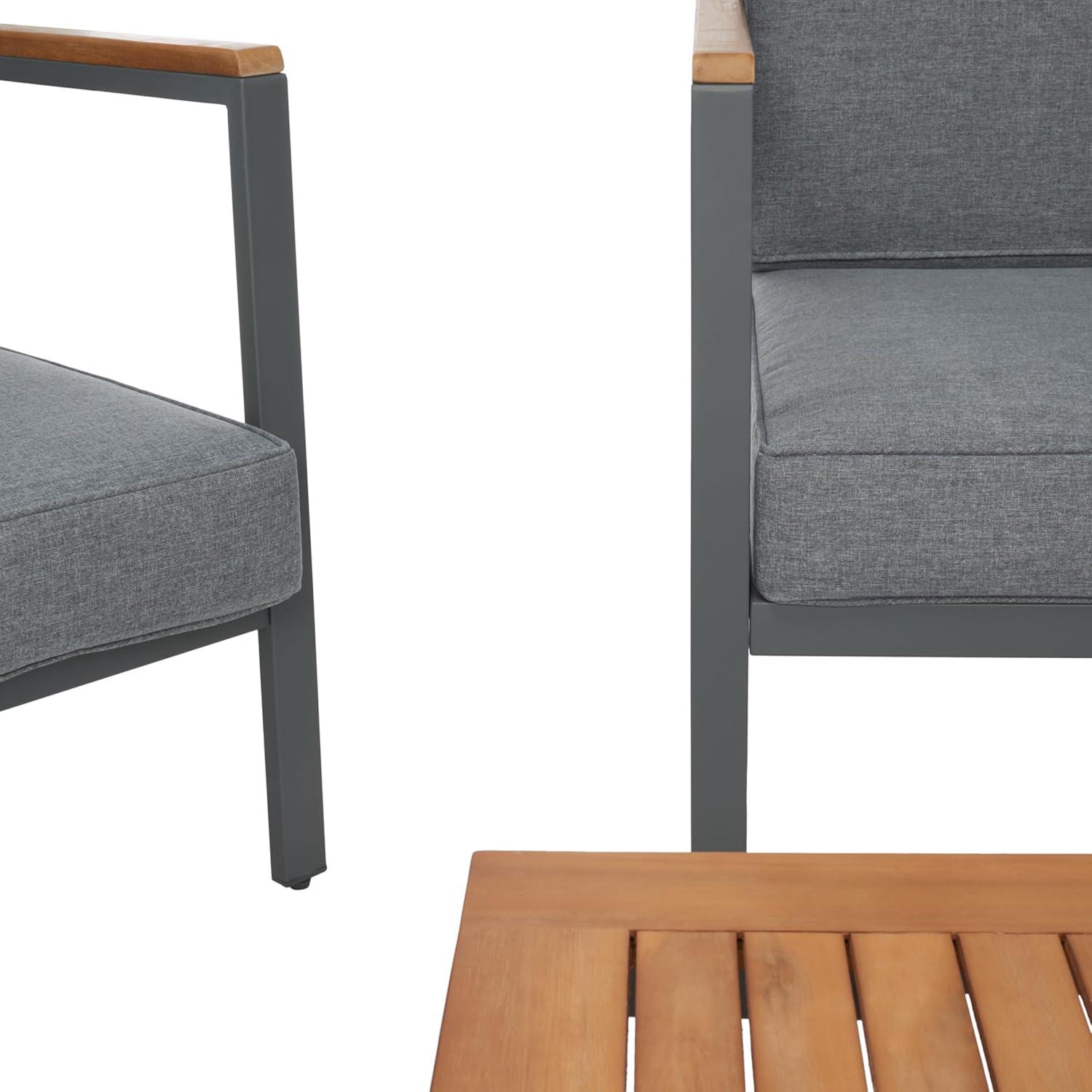 image:imageSAFAVIEH Outdoor Collection Chicopee NaturalLight Grey Solid Wood Corner Conversation Patio SetNaturalGrey