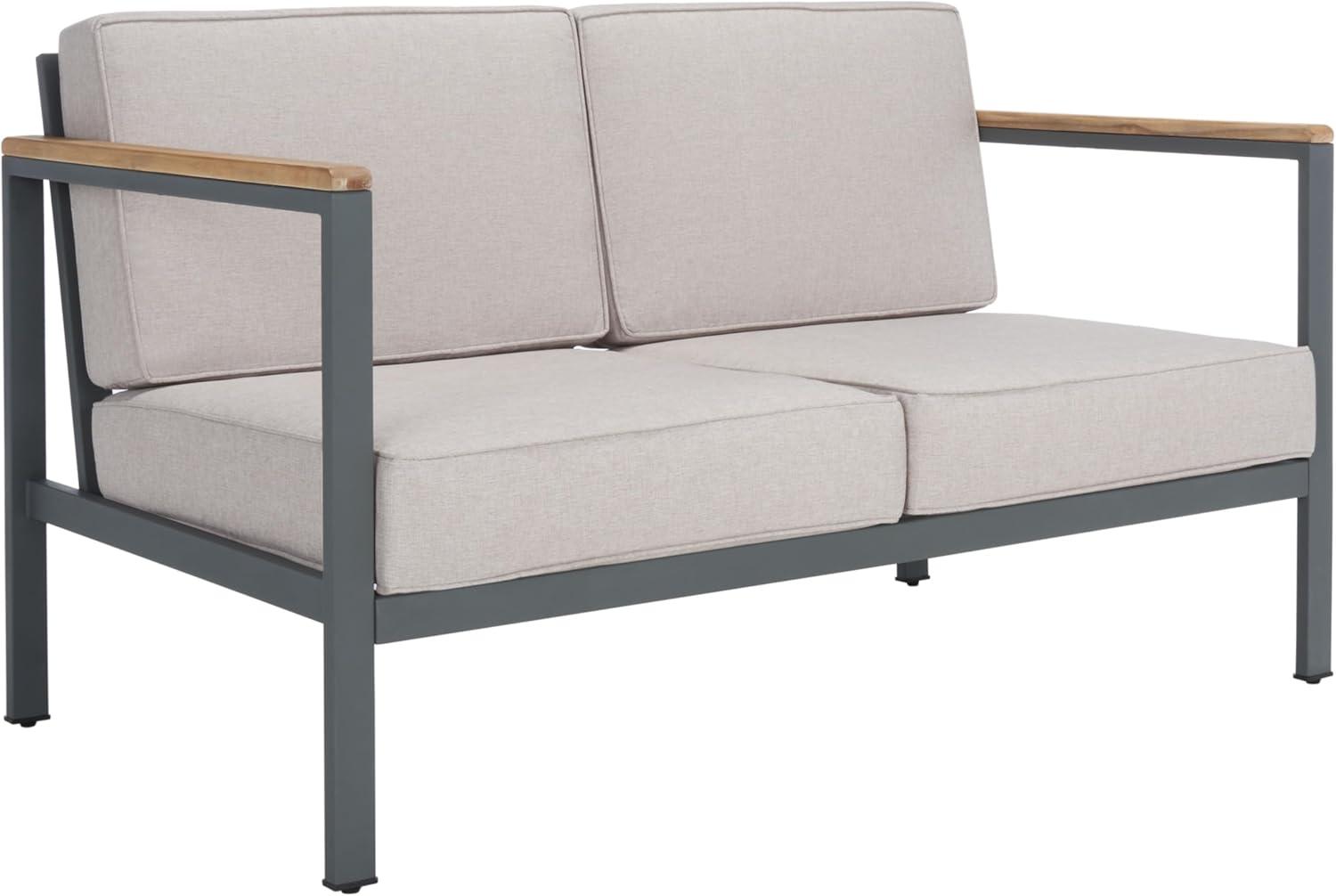 image:imageSAFAVIEH Outdoor Collection Chicopee NaturalLight Grey Solid Wood Corner Conversation Patio SetNaturalLight Grey