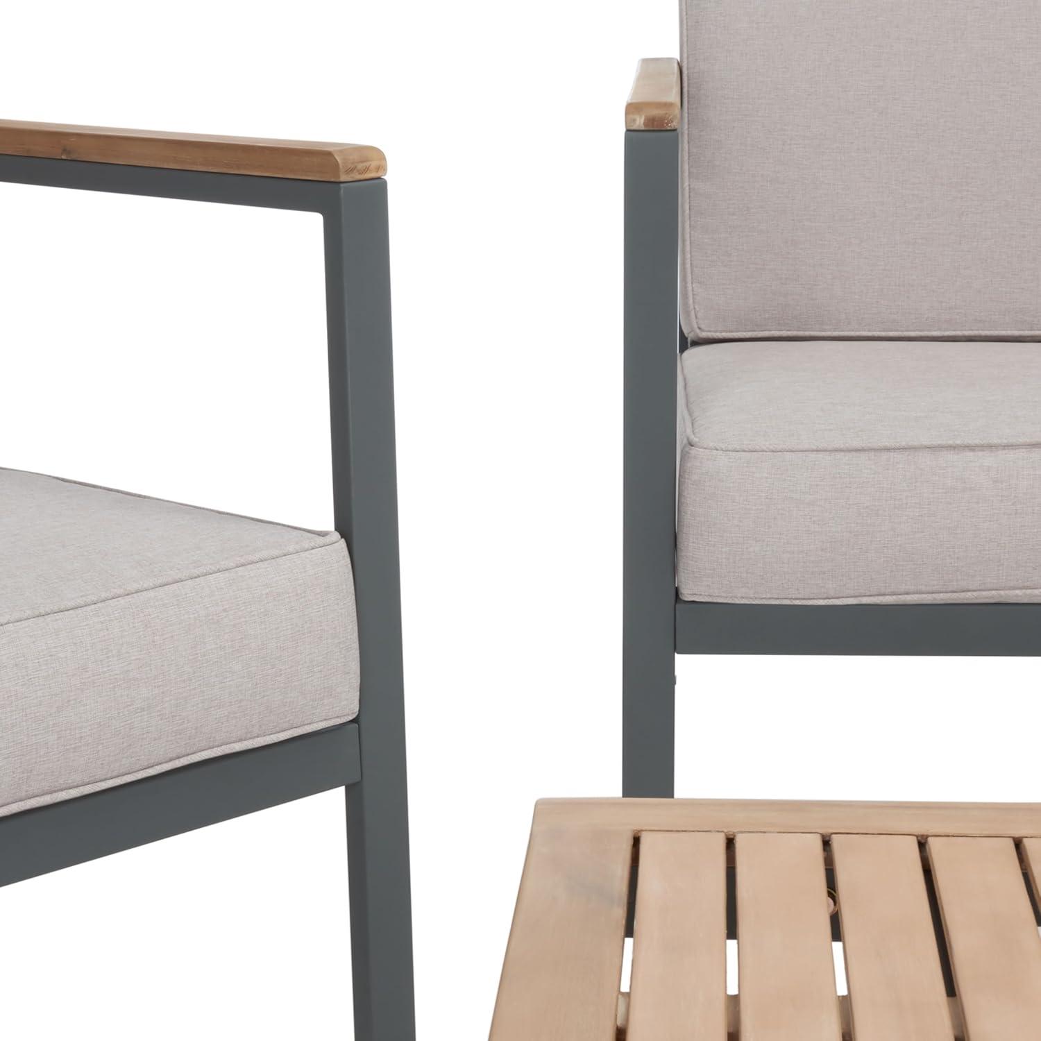 image:imageSAFAVIEH Outdoor Collection Chicopee NaturalLight Grey Solid Wood Corner Conversation Patio SetNaturalLight Grey