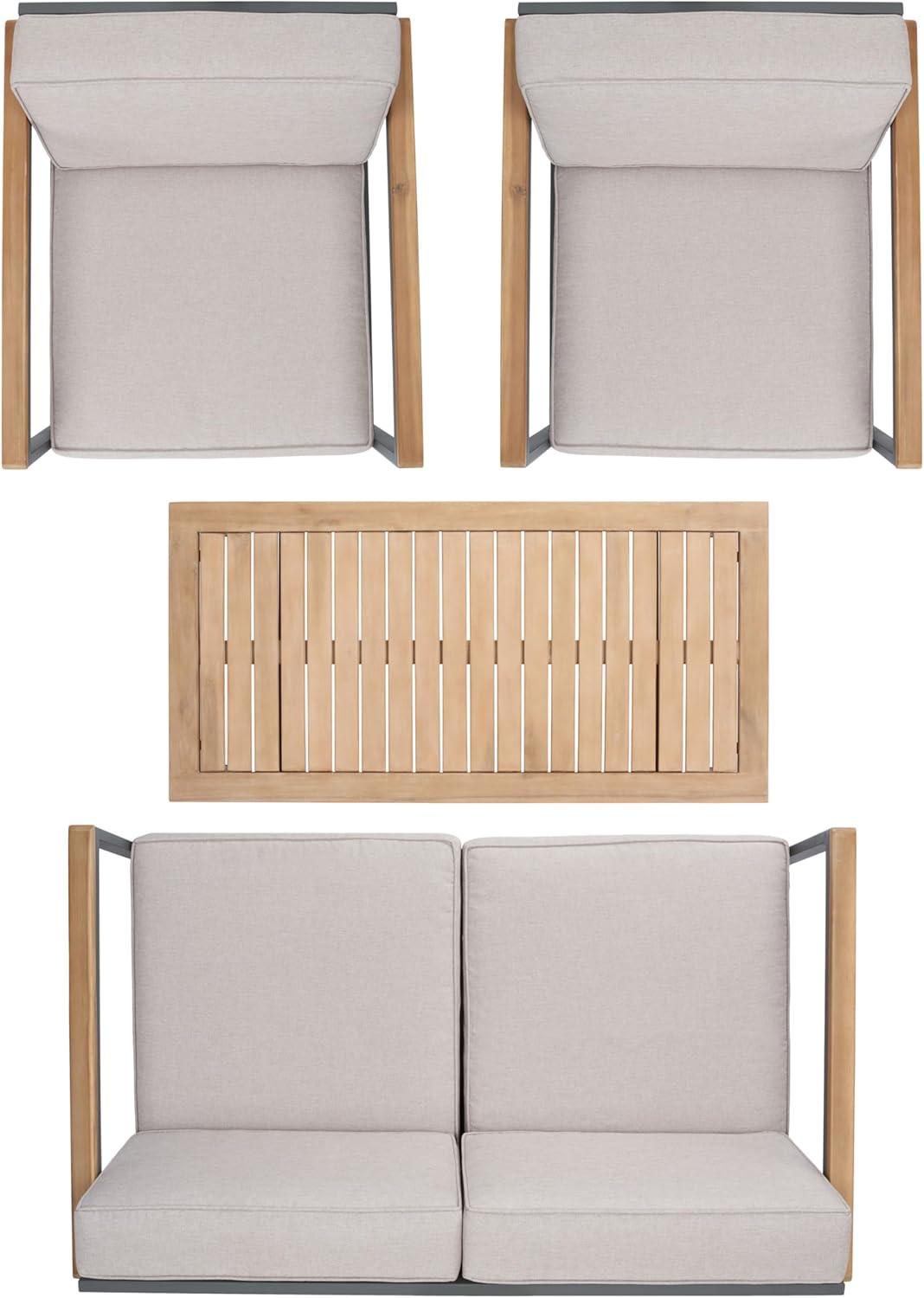 image:imageSAFAVIEH Outdoor Collection Chicopee NaturalLight Grey Solid Wood Corner Conversation Patio SetNaturalLight Grey