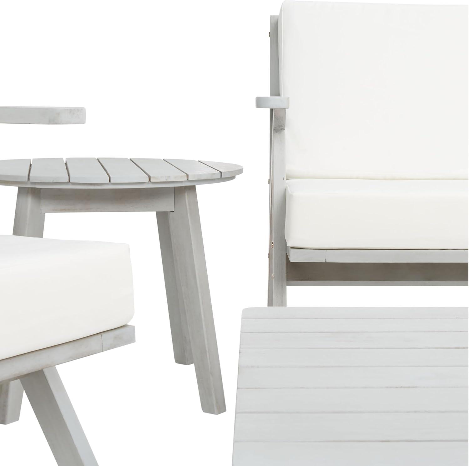 image:imageSAFAVIEH Outdoor Collection Dryad NaturalLight Grey Cushion Solid Wood 5Piece Conversation Patio SetGreyBeige