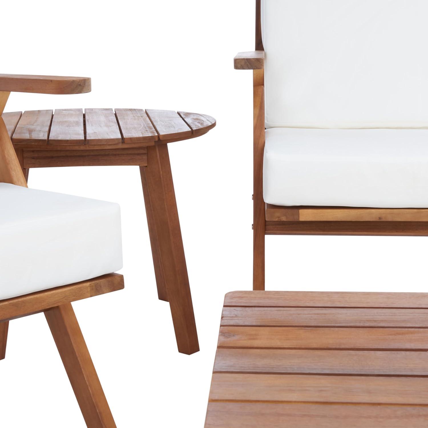 image:imageSAFAVIEH Outdoor Collection Dryad NaturalLight Grey Cushion Solid Wood 5Piece Conversation Patio SetNaturalBeige
