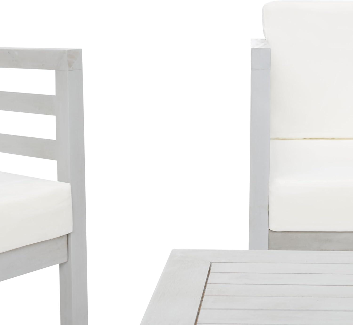 image:imageSAFAVIEH Outdoor Collection Kinnell GreyBeige Cushion Solid Wood 4Piece Conversation Patio SetGreyBeige