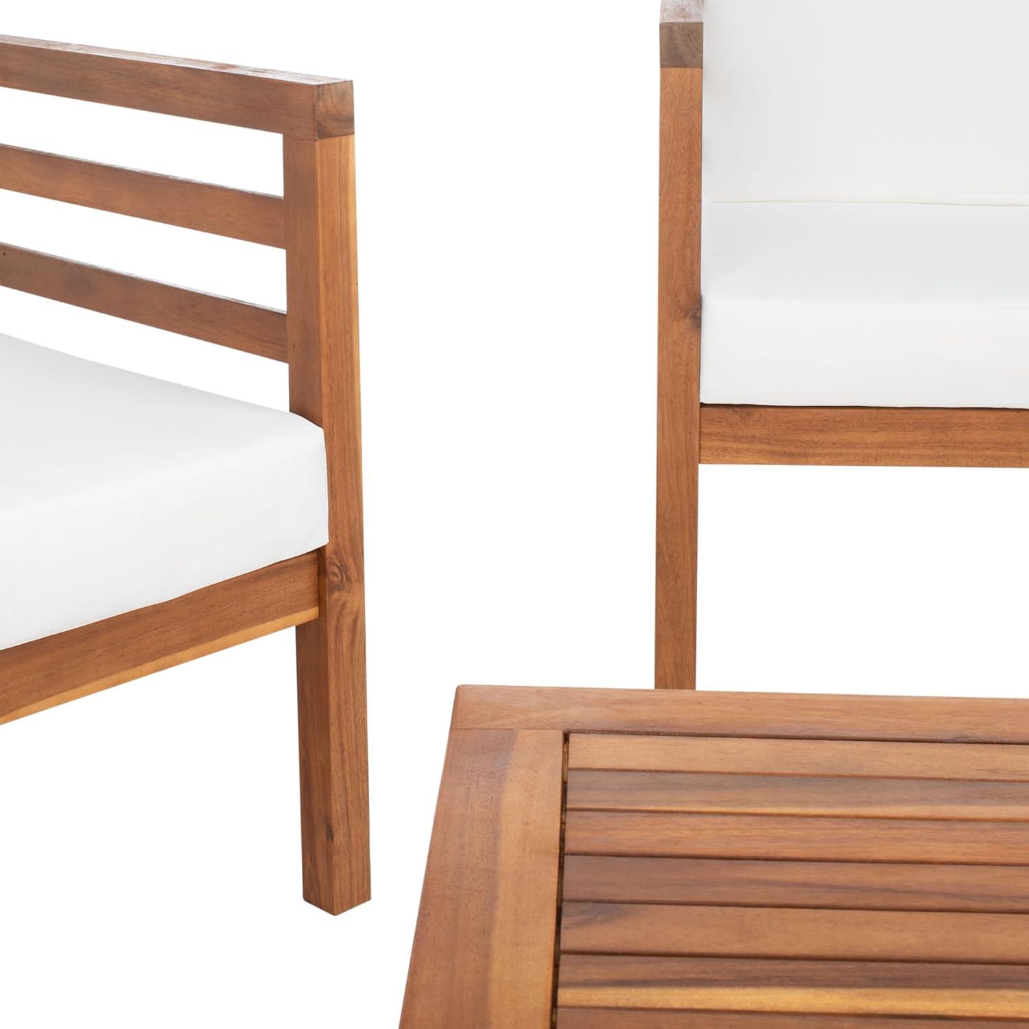 image:imageSAFAVIEH Outdoor Collection Kinnell GreyBeige Cushion Solid Wood 4Piece Conversation Patio SetNaturalBeige