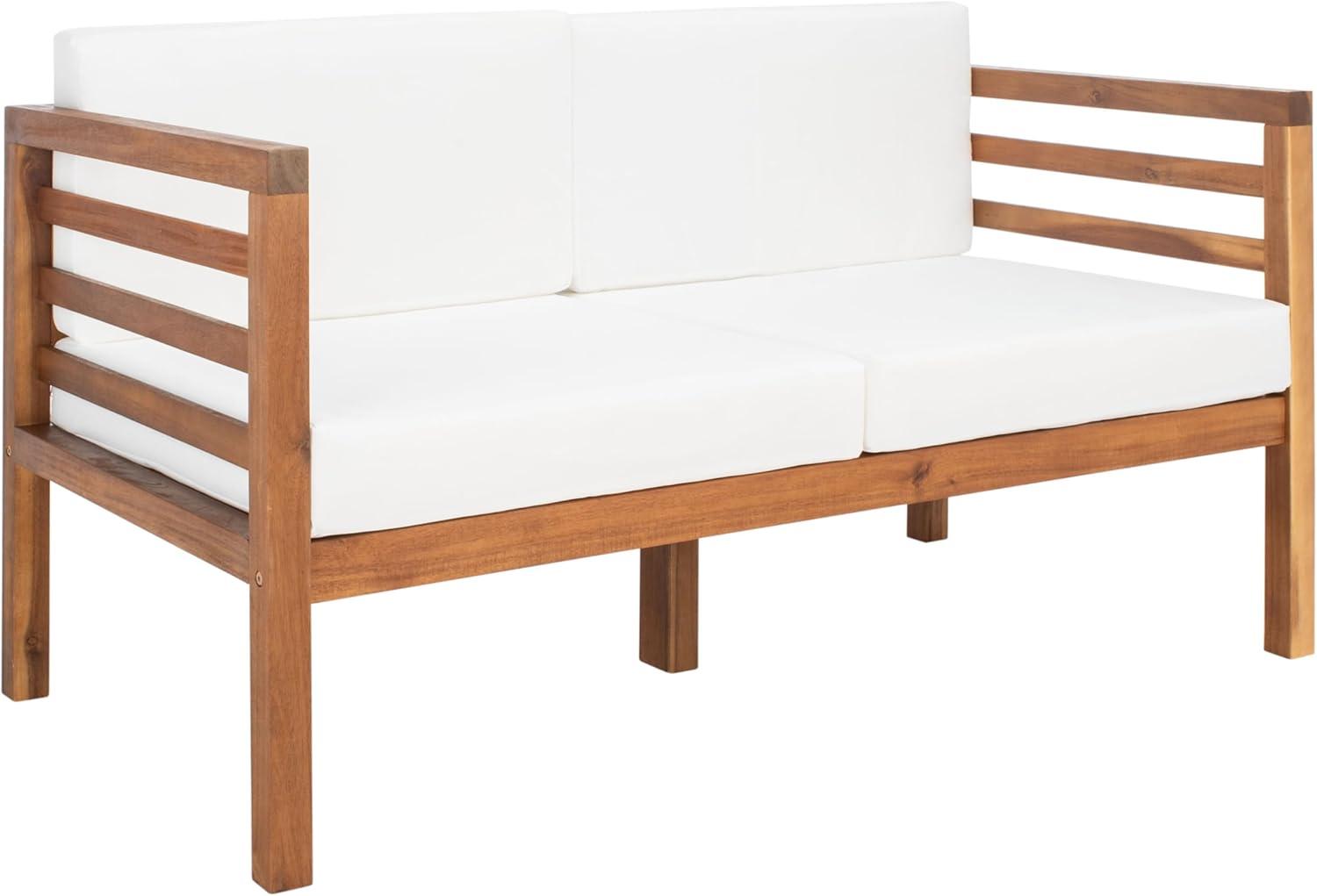 image:imageSAFAVIEH Outdoor Collection Kinnell GreyBeige Cushion Solid Wood 4Piece Conversation Patio SetNaturalBeige
