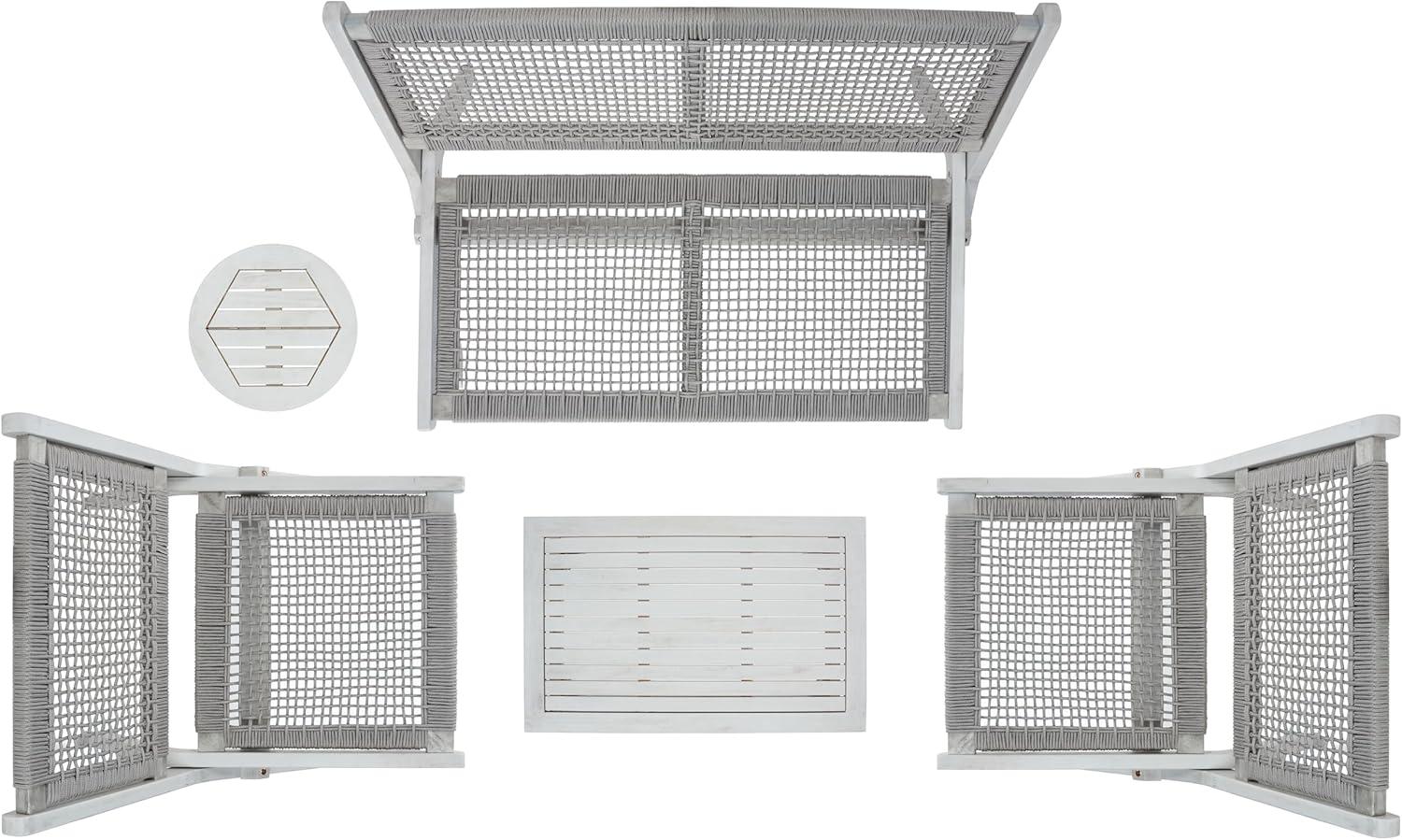 image:imageSAFAVIEH Outdoor Collection Kobina NaturalNatural Rope Solid Wood 5Piece Conversation Patio SetGreyGrey