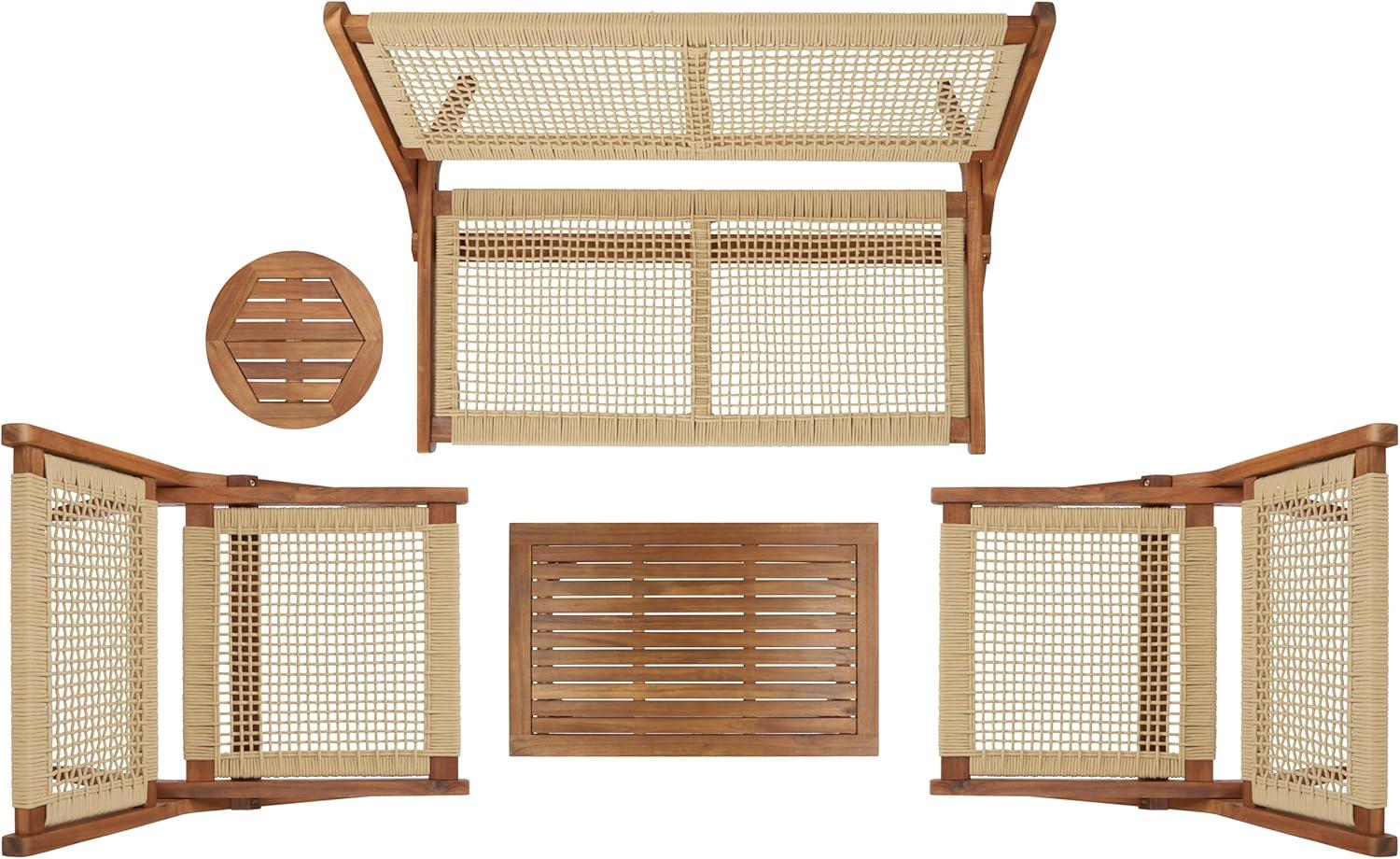 image:imageSAFAVIEH Outdoor Collection Kobina NaturalNatural Rope Solid Wood 5Piece Conversation Patio SetNaturalNatural