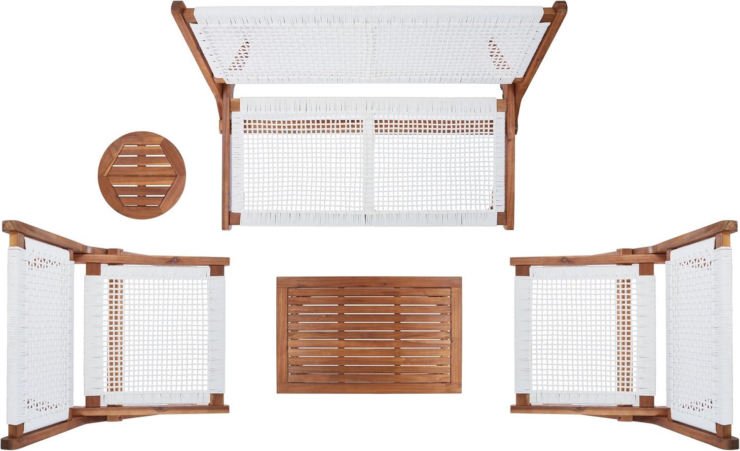 image:imageSAFAVIEH Outdoor Collection Kobina NaturalNatural Rope Solid Wood 5Piece Conversation Patio SetNaturalWhite