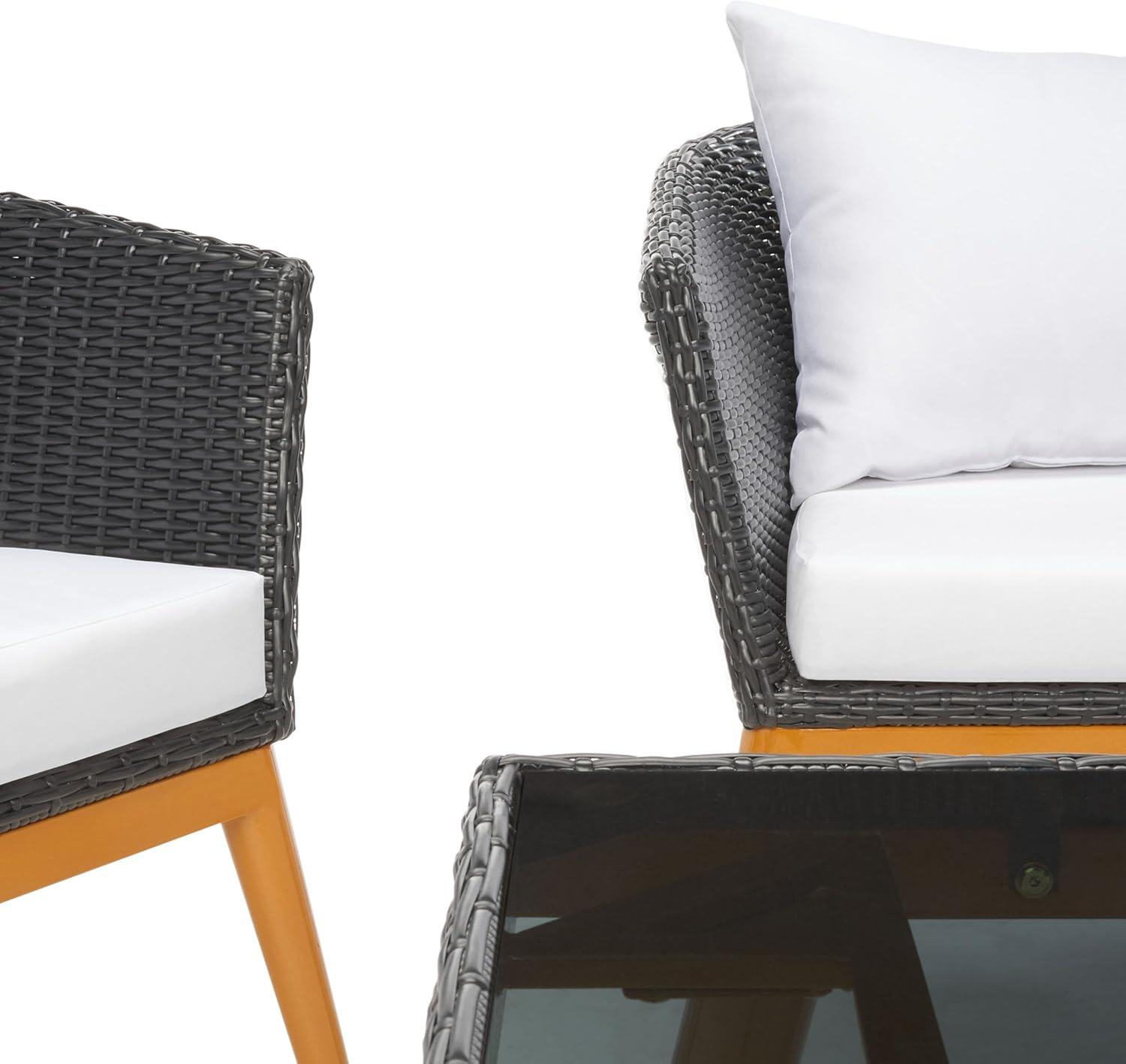 image:imageSAFAVIEH Outdoor Collection Malsor BlackWhite Wicker 4Piece Outdoor Conversation Patio SetBlackWhite