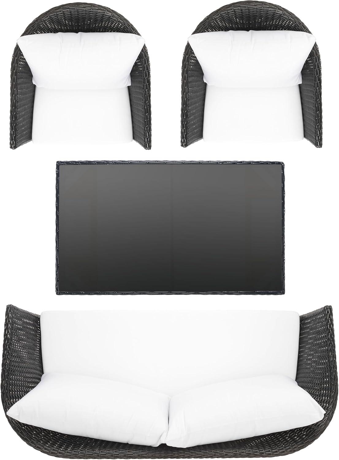 image:imageSAFAVIEH Outdoor Collection Malsor BlackWhite Wicker 4Piece Outdoor Conversation Patio SetBlackWhite