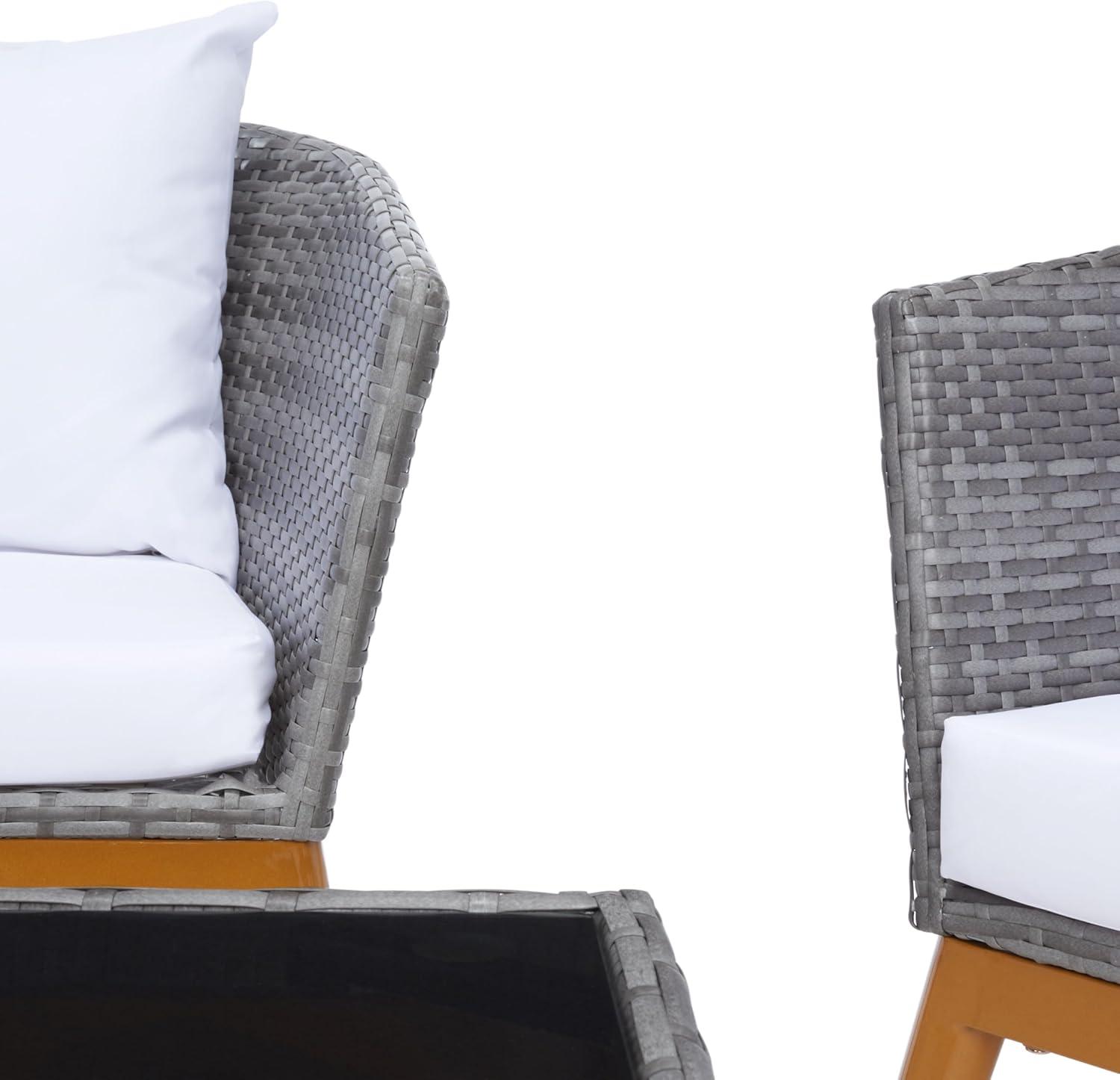 image:imageSAFAVIEH Outdoor Collection Malsor BlackWhite Wicker 4Piece Outdoor Conversation Patio SetGreyGrey