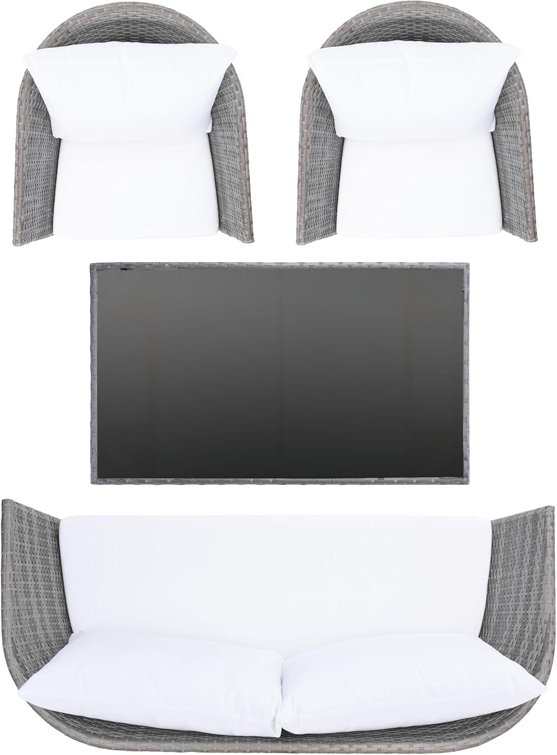 image:imageSAFAVIEH Outdoor Collection Malsor BlackWhite Wicker 4Piece Outdoor Conversation Patio SetGreyGrey