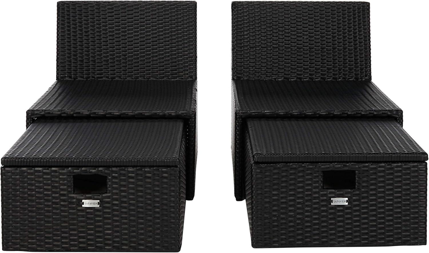 image:imageSAFAVIEH Outdoor Collection Pramla BlackLight Grey Cushion Settee amp Ottoman Fully Assembled Set of 2Black Beige