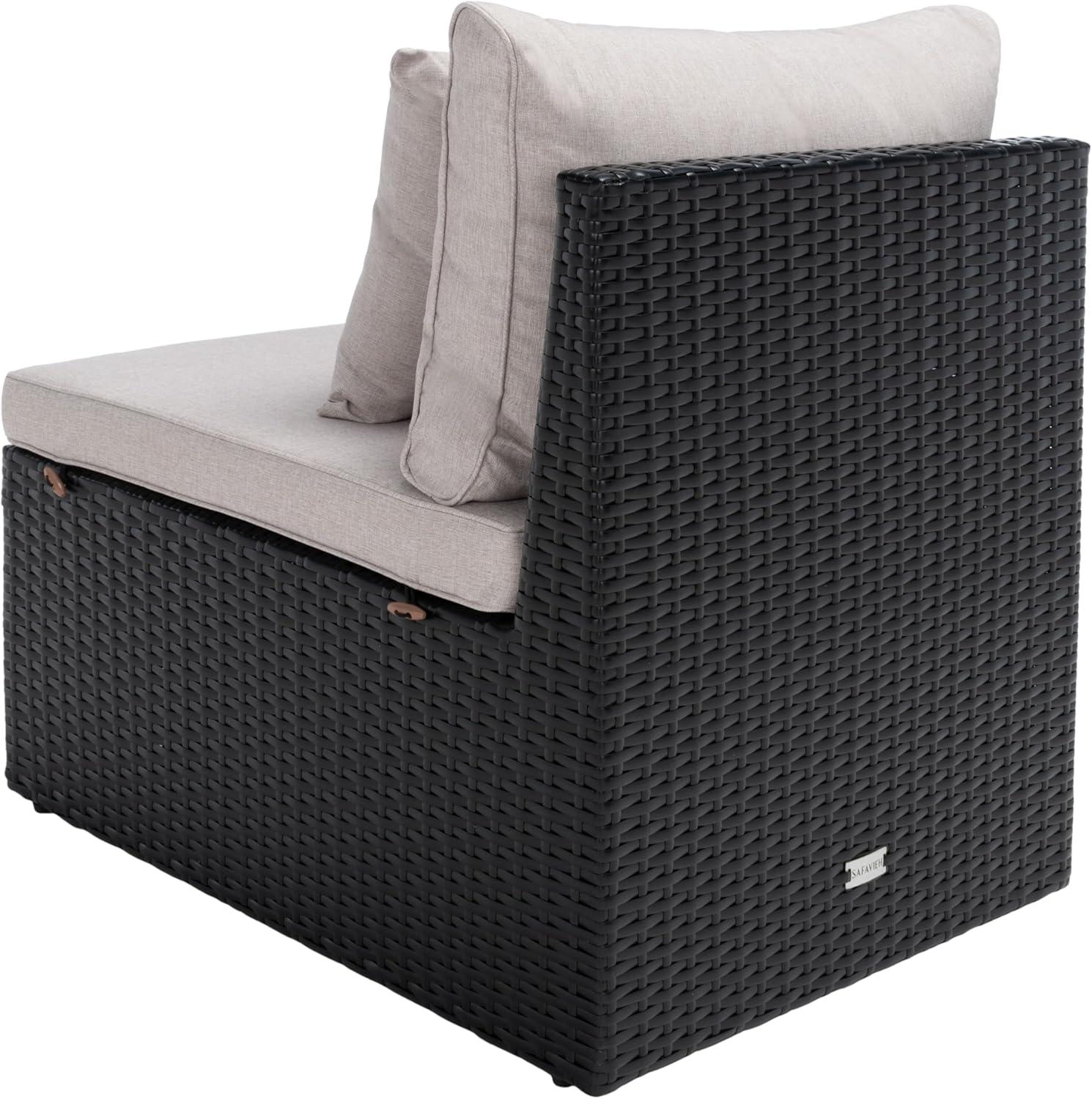 image:imageSAFAVIEH Outdoor Collection Pramla BlackLight Grey Cushion Settee amp Ottoman Fully Assembled Set of 2BlackLight Grey