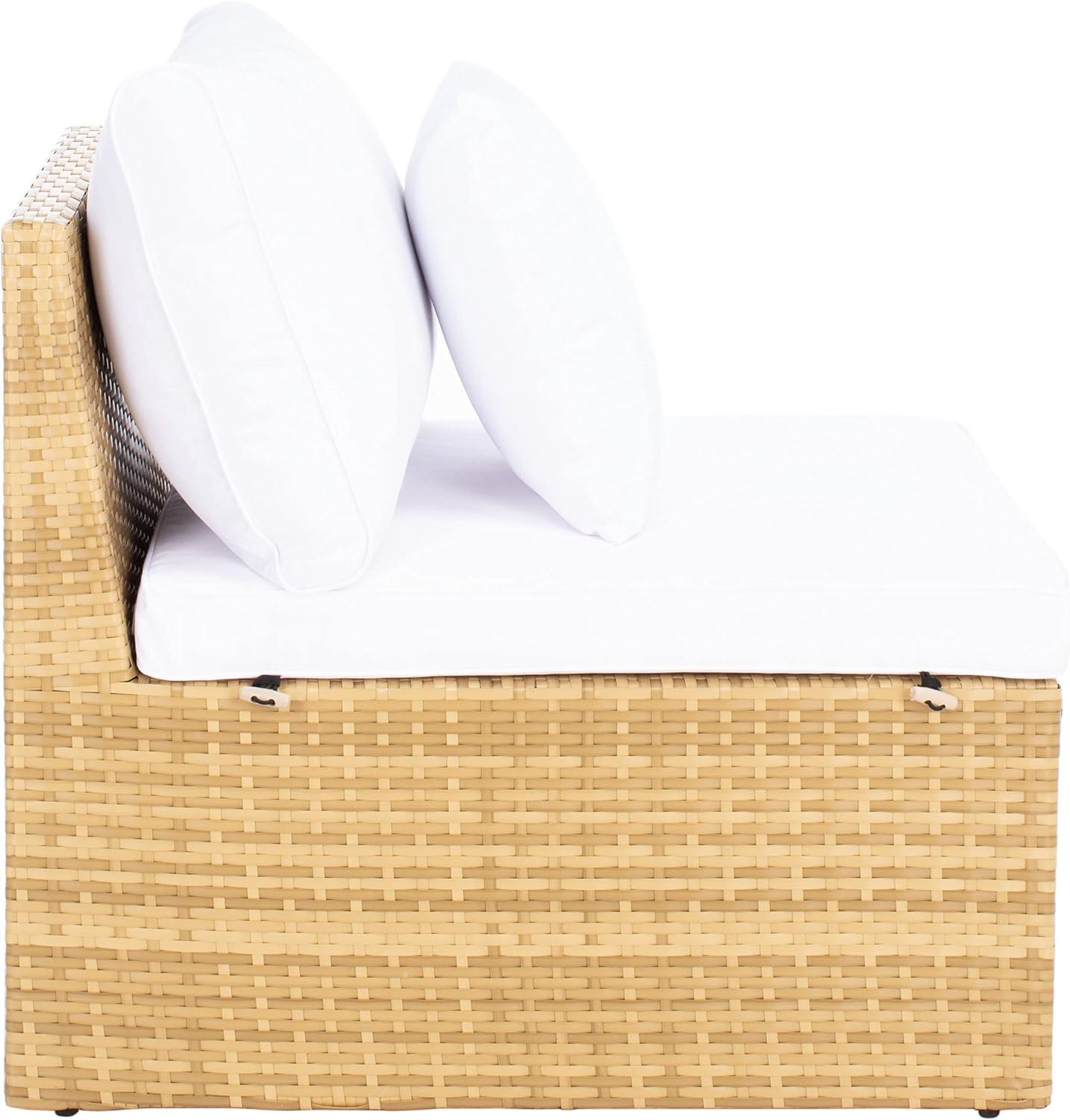 image:imageSAFAVIEH Outdoor Collection Pramla BlackLight Grey Cushion Settee amp Ottoman Fully Assembled Set of 2Natural White