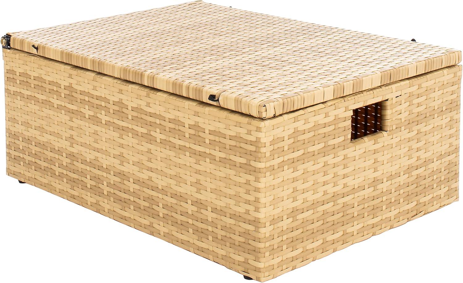 image:imageSAFAVIEH Outdoor Collection Pramla BlackLight Grey Cushion Settee amp Ottoman Fully Assembled Set of 2Natural White