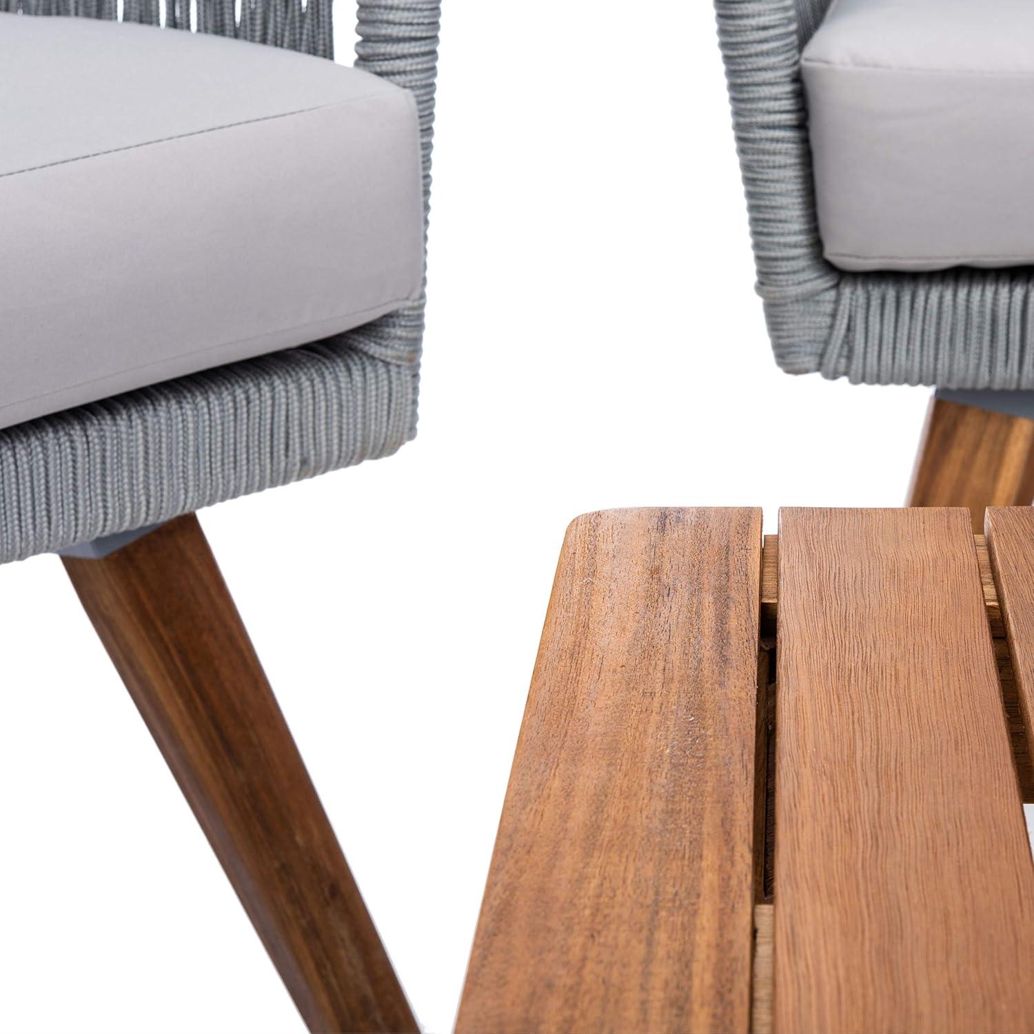 image:imageSAFAVIEH Outdoor Collection Velso BeigeBeigeNatural Solid Wood 4Piece Conversation Patio SetGrey Grey