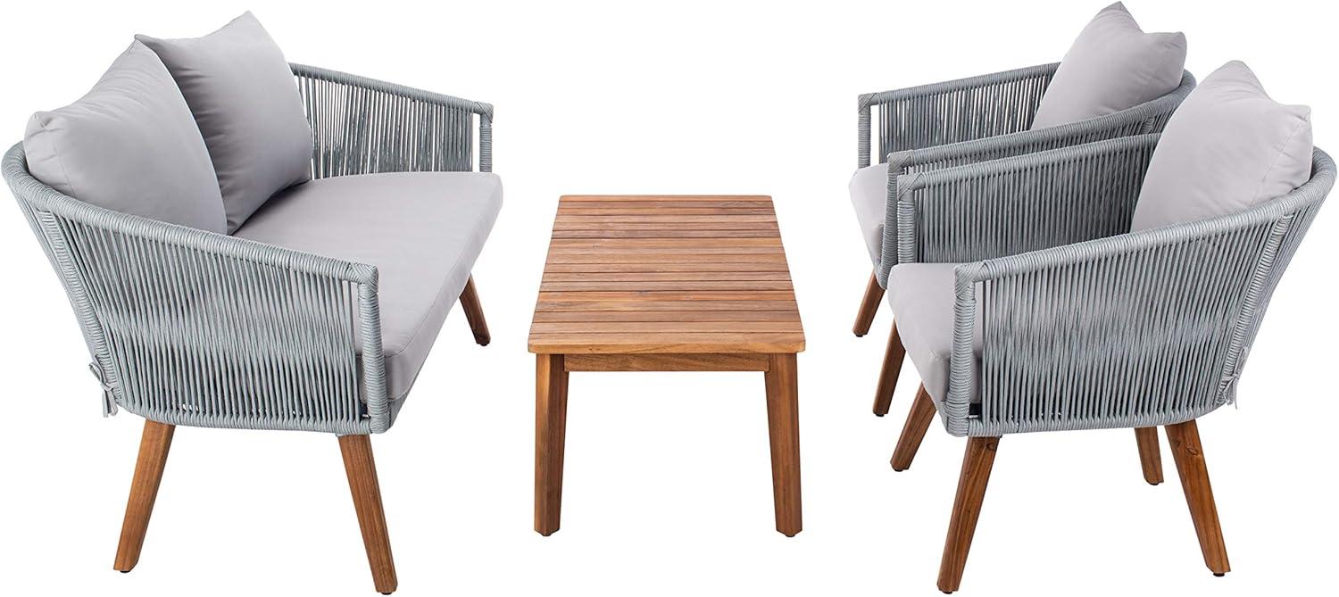 image:imageSAFAVIEH Outdoor Collection Velso BeigeBeigeNatural Solid Wood 4Piece Conversation Patio SetGrey Grey