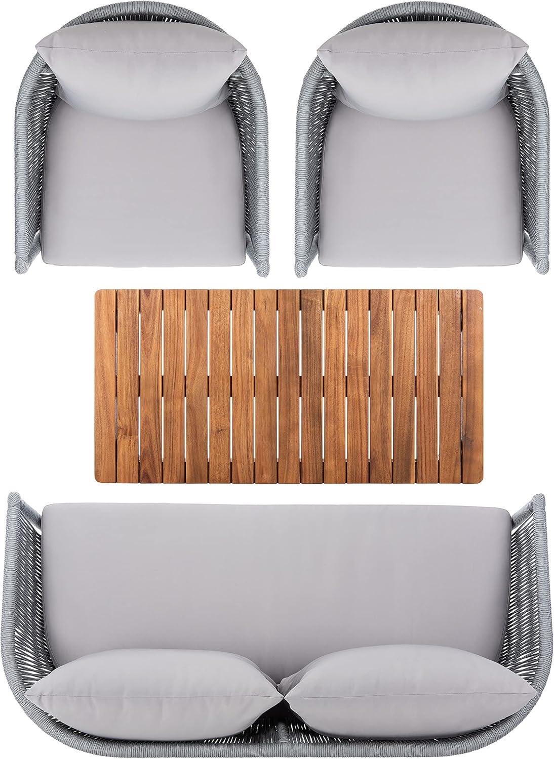 image:imageSAFAVIEH Outdoor Collection Velso BeigeBeigeNatural Solid Wood 4Piece Conversation Patio SetGrey Grey