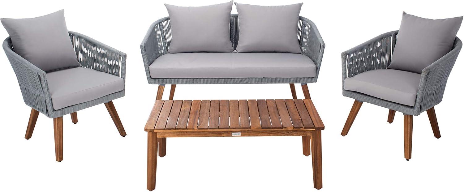 image:imageSAFAVIEH Outdoor Collection Velso BeigeBeigeNatural Solid Wood 4Piece Conversation Patio SetGrey Grey