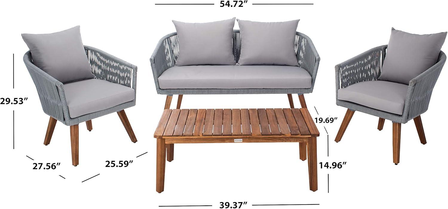 image:imageSAFAVIEH Outdoor Collection Velso BeigeBeigeNatural Solid Wood 4Piece Conversation Patio SetGrey Grey