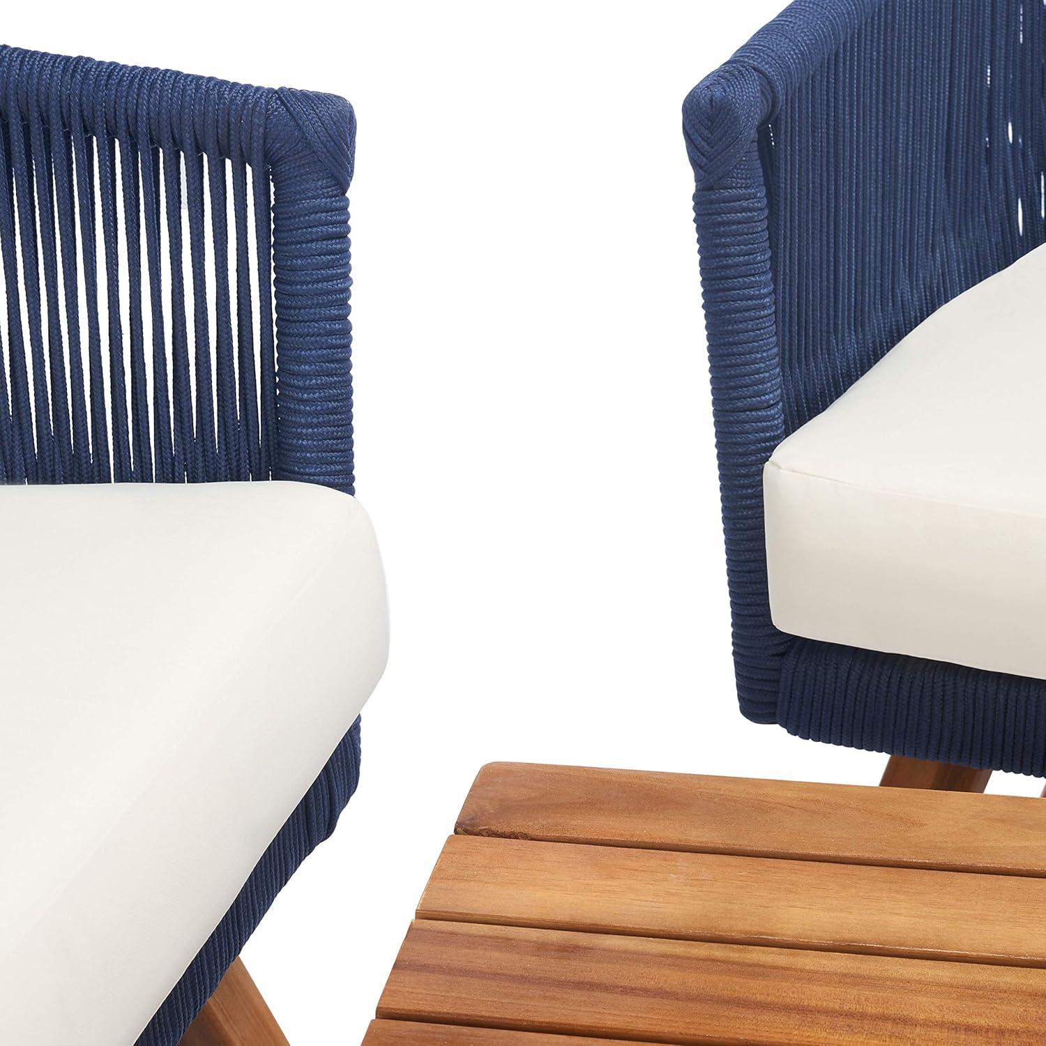 image:imageSAFAVIEH Outdoor Collection Velso BeigeBeigeNatural Solid Wood 4Piece Conversation Patio SetNavyBeige