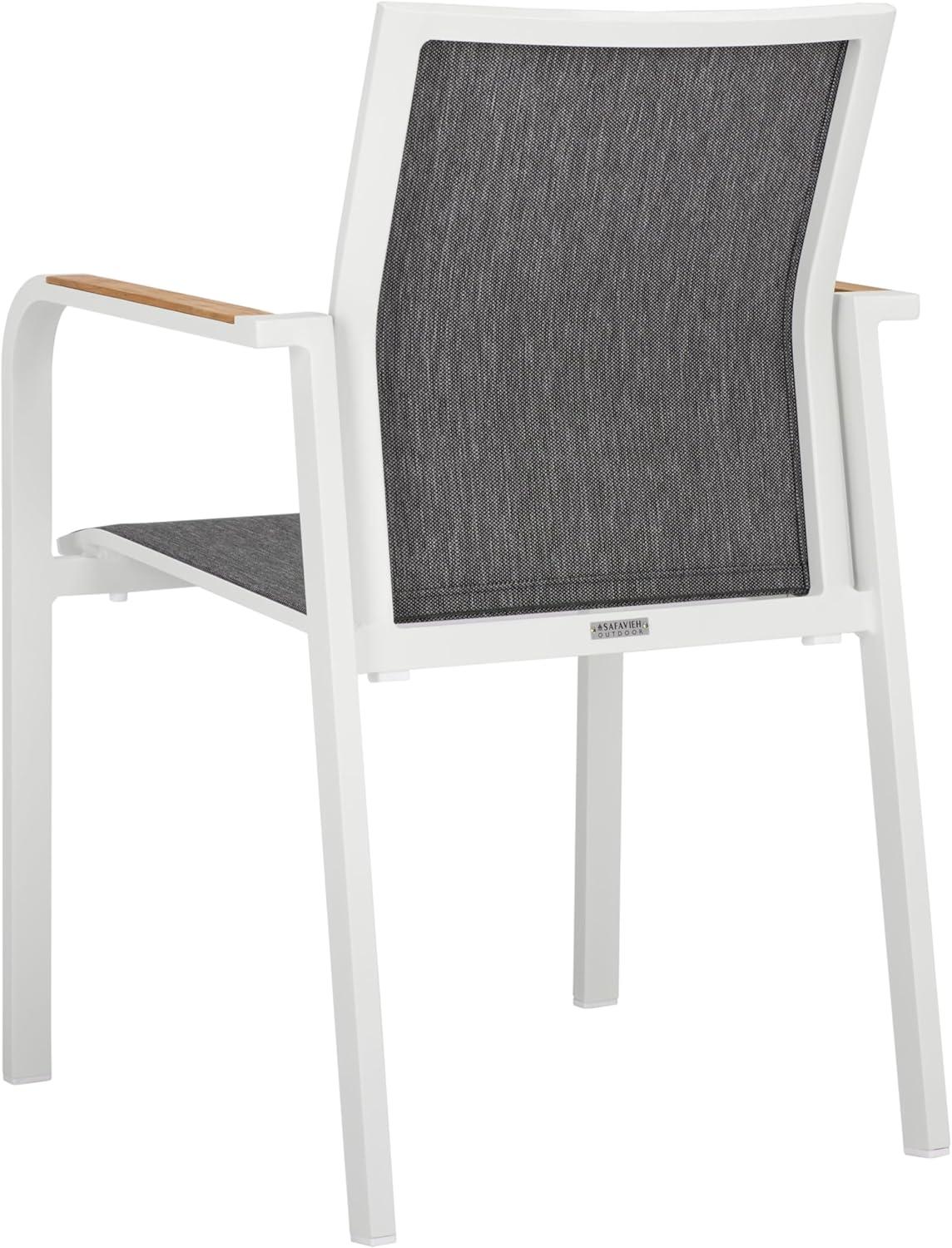 image:imageSAFAVIEH Outdoor Patio Furniture Collection Dexter White Aluminum Arm Chair Set of 2 with Teak Arms Textilene Seating Fully Assembled PAT4050CSET2White