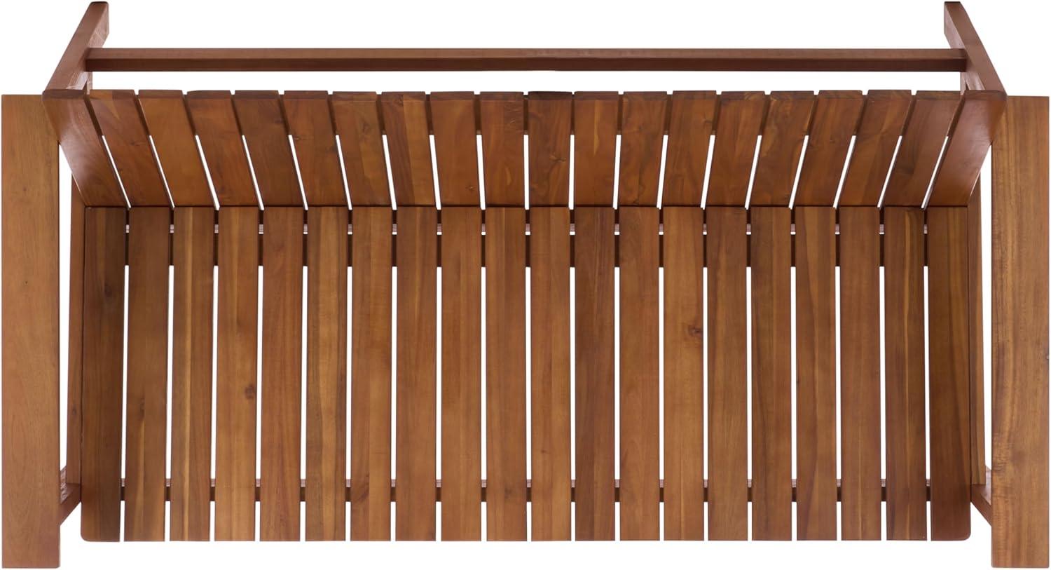 image:imageSAFAVIEH Outdoor Patio Furniture Collection Fallon Natural Solid Wood Bench Modern Slatted Design Sturdy amp Stylish Seating for Patio Garden or Balcony PAT7334ANatural