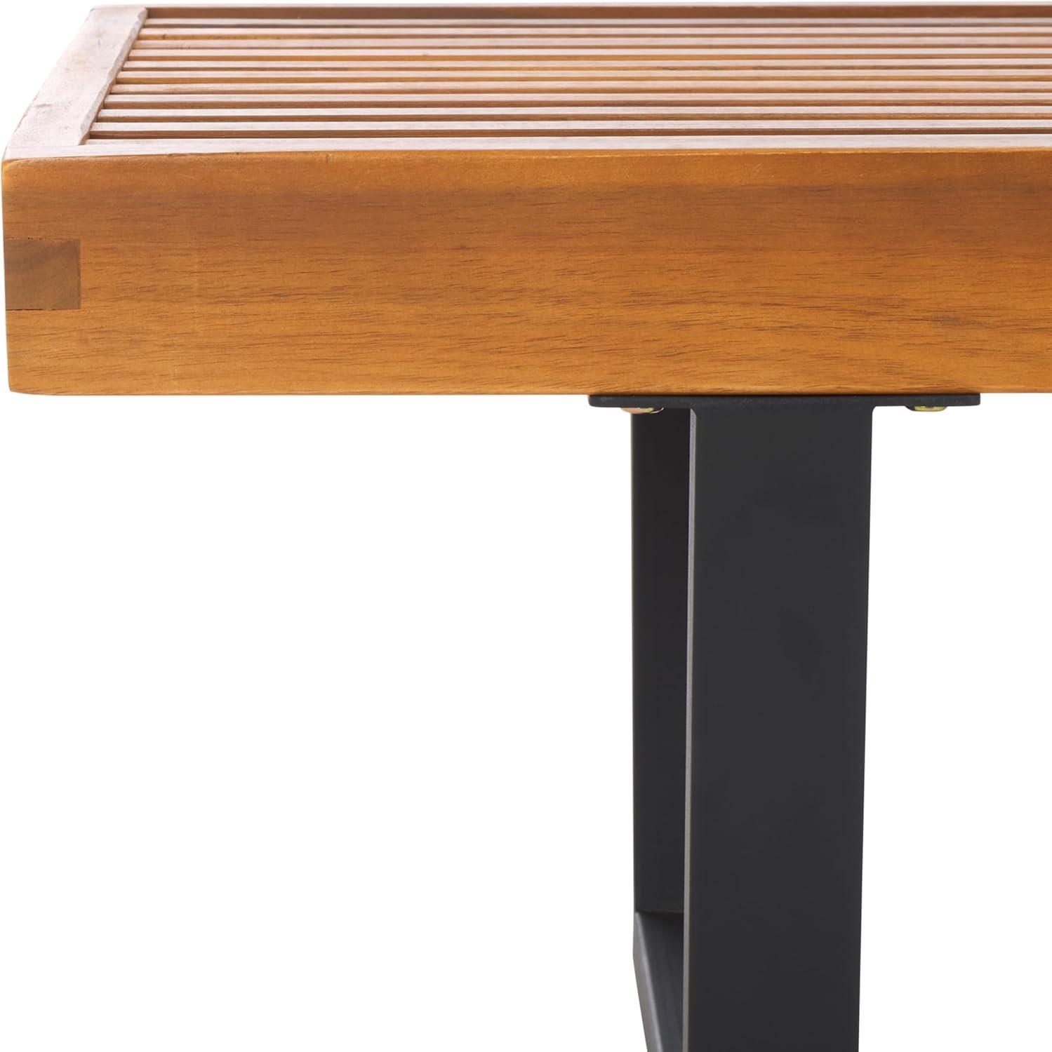 image:imageSAFAVIEH Outdoor Patio Furniture Collection Heather Natural Brown Solid Wood Patio Bench with White Steel Legs 72Inch Modern Outdoor Seating for Garden Porch or Patio PAT7327ANaturalBlack