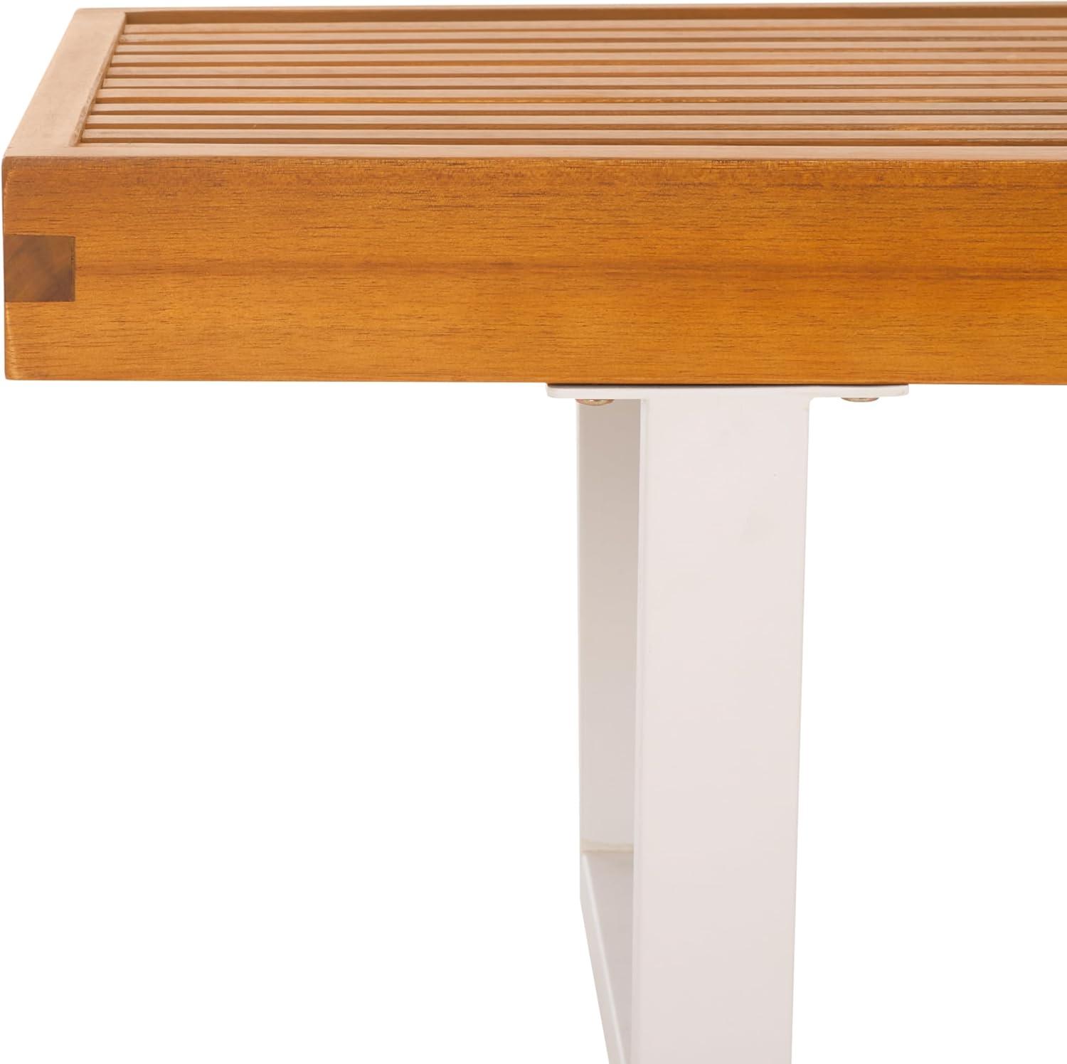 image:imageSAFAVIEH Outdoor Patio Furniture Collection Heather Natural Brown Solid Wood Patio Bench with White Steel Legs 72Inch Modern Outdoor Seating for Garden Porch or Patio PAT7327ANaturalWhite