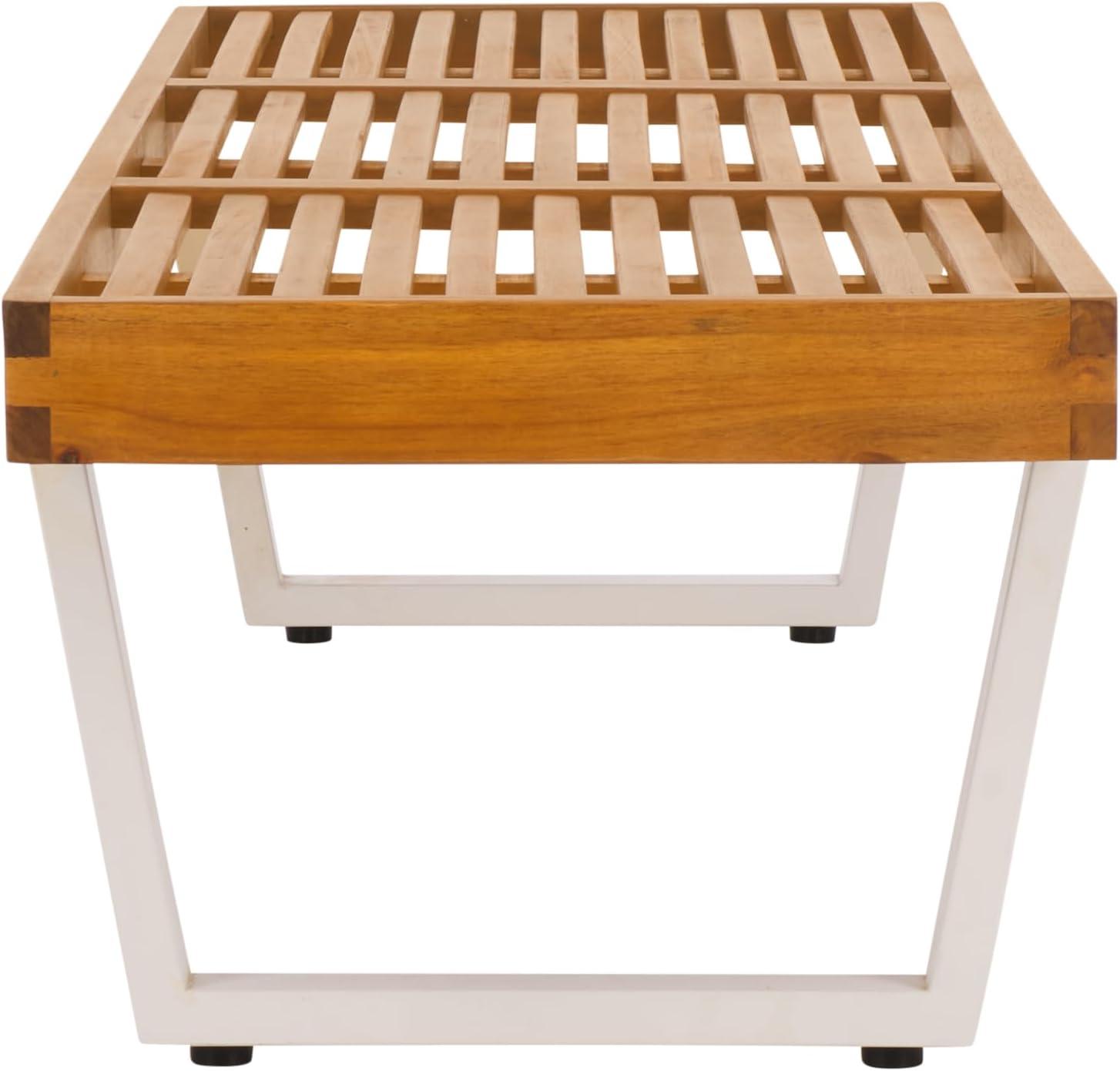 image:imageSAFAVIEH Outdoor Patio Furniture Collection Heather Natural Brown Solid Wood Patio Bench with White Steel Legs 72Inch Modern Outdoor Seating for Garden Porch or Patio PAT7327ANaturalWhite