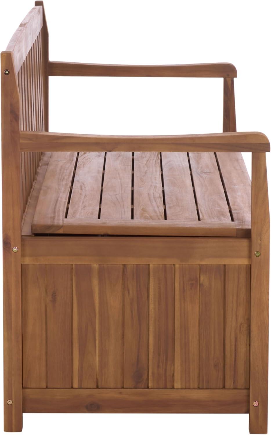image:imageSAFAVIEH Outdoor Patio Furniture Collection Kelter Solid Teak Wood Bench Box with Storage Slatted Design Versatile IndoorOutdoor Seating PAT6813ATeak