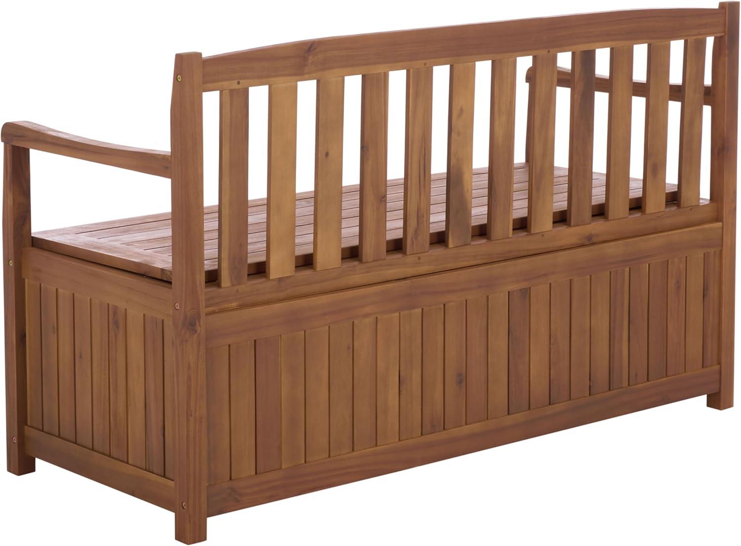 image:imageSAFAVIEH Outdoor Patio Furniture Collection Kelter Solid Teak Wood Bench Box with Storage Slatted Design Versatile IndoorOutdoor Seating PAT6813ATeak