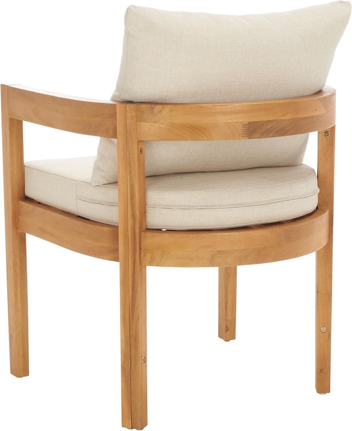 image:imageSAFAVIEH Outdoor Patio Furniture Collection Kento Dining Chair Set of 2 Solid Wood Frame with Taupe Cushions Fully Assembled Natural Finish PAT7096ANaturalTaupe