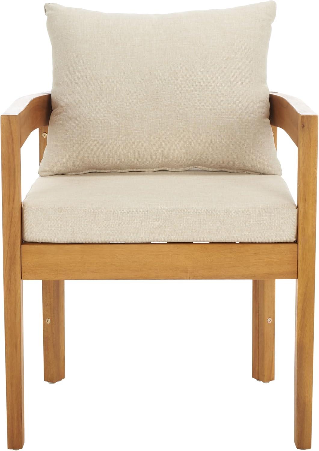 image:imageSAFAVIEH Outdoor Patio Furniture Collection Kento Dining Chair Set of 2 Solid Wood Frame with Taupe Cushions Fully Assembled Natural Finish PAT7096ANaturalTaupe
