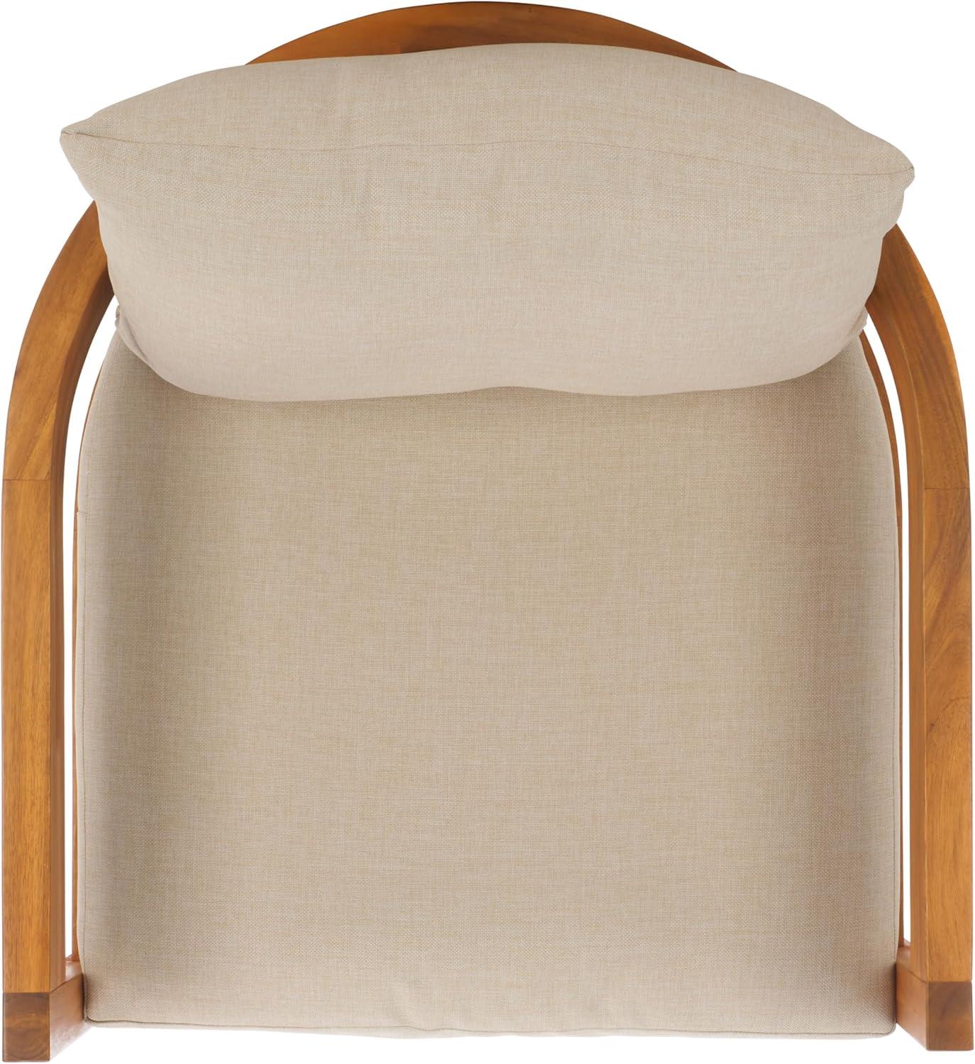 image:imageSAFAVIEH Outdoor Patio Furniture Collection Kento Natural Wood Arm Chair Set of 2 with Taupe Cushions Wide amp Deep Comfortable Seating Modern Design PAT7097ANaturalTaupe