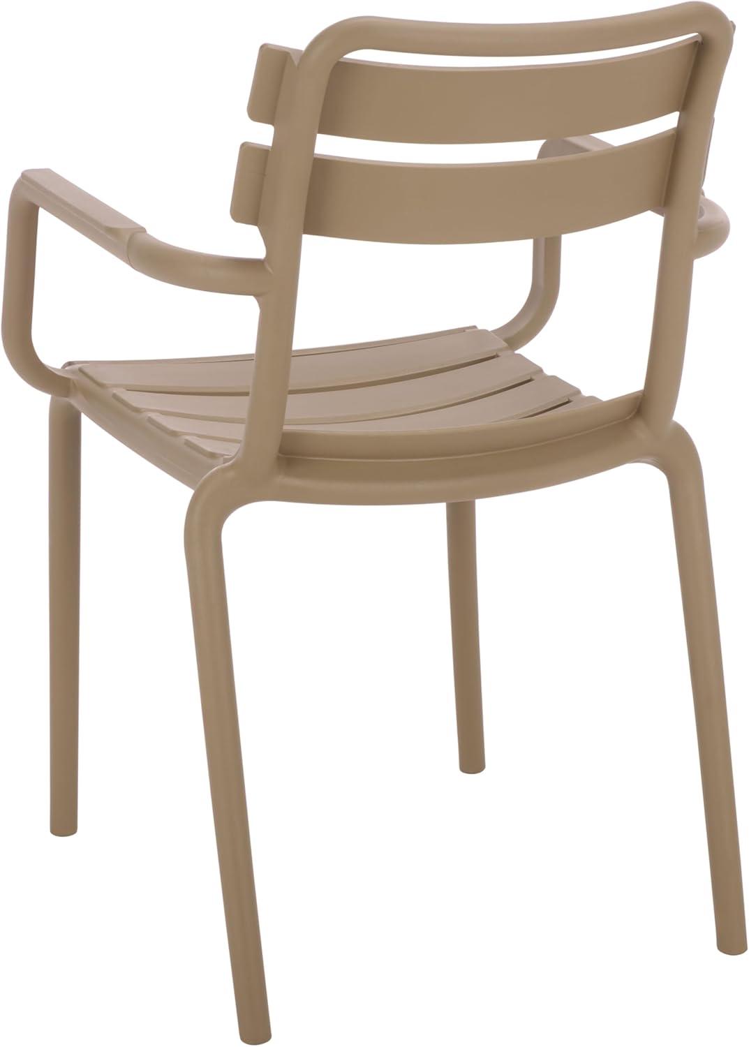 image:imageSAFAVIEH Outdoor Patio Furniture Collection Sarah Green Stacking Dining Armchair Set of 2 Fully Assembled Outdoor Chairs Modern Slatted Design WeatherResistant Patio Seating PAT4703DSET2Beige