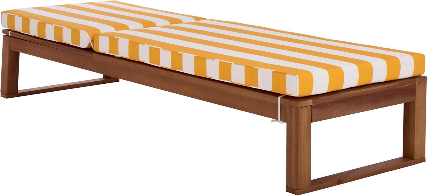 image:imageSAFAVIEH Outdoor Patio Furniture Collection Sophie Natural Brown Solid Wood Chaise Lounge Chair Adjustable Reclining Hunter Green Stripe Cushion PAT7101HNaturalYellow Stripe