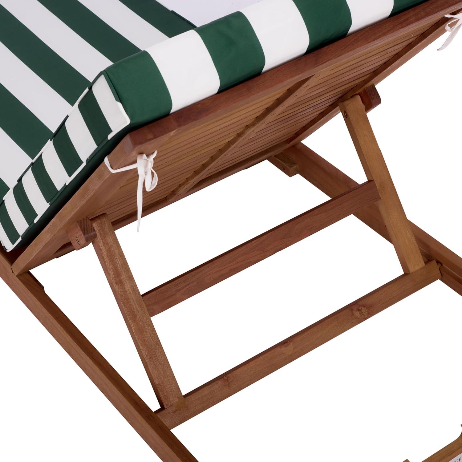 image:imageSAFAVIEH Outdoor Patio Furniture Collection Sophie Natural Brown Solid Wood Chaise Lounge Chair Adjustable Reclining Hunter Green Stripe Cushion PAT7101HNaturalHunter Green Stripe