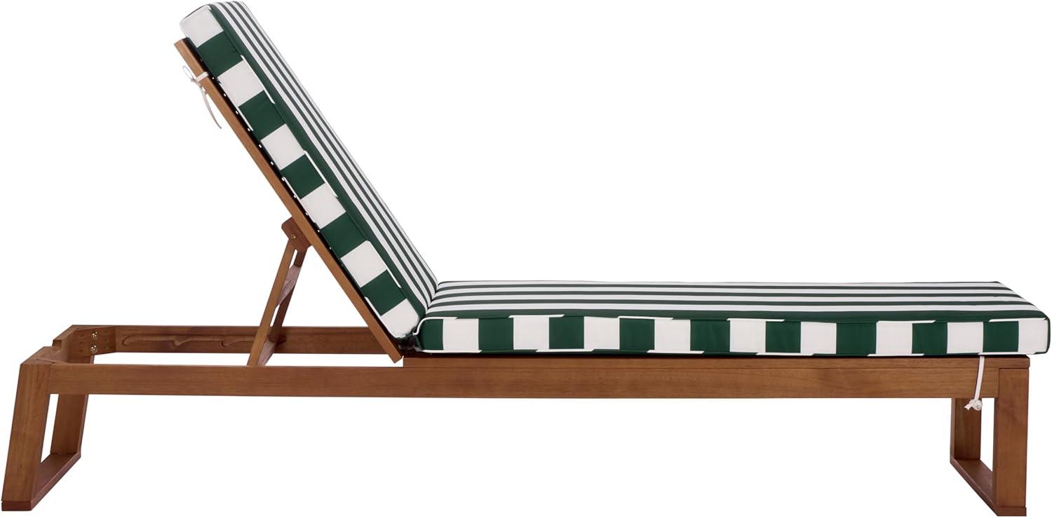image:imageSAFAVIEH Outdoor Patio Furniture Collection Sophie Natural Brown Solid Wood Chaise Lounge Chair Adjustable Reclining Hunter Green Stripe Cushion PAT7101HNaturalHunter Green Stripe