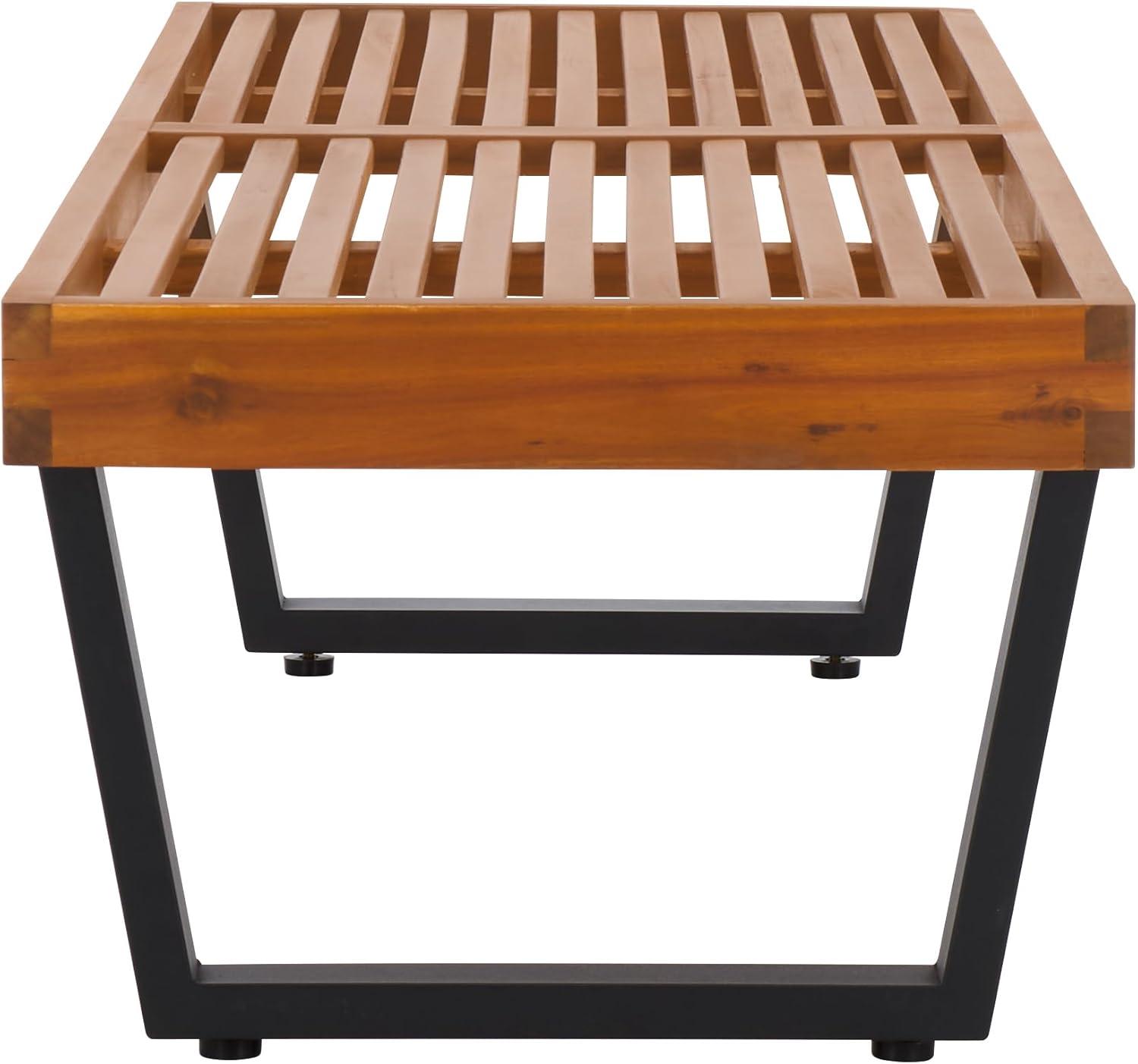 image:imageSAFAVIEH Outdoor Patio Furniture Heather Natural Brown Solid Wood amp White Legs 60inch Steel BenchNaturalBlack